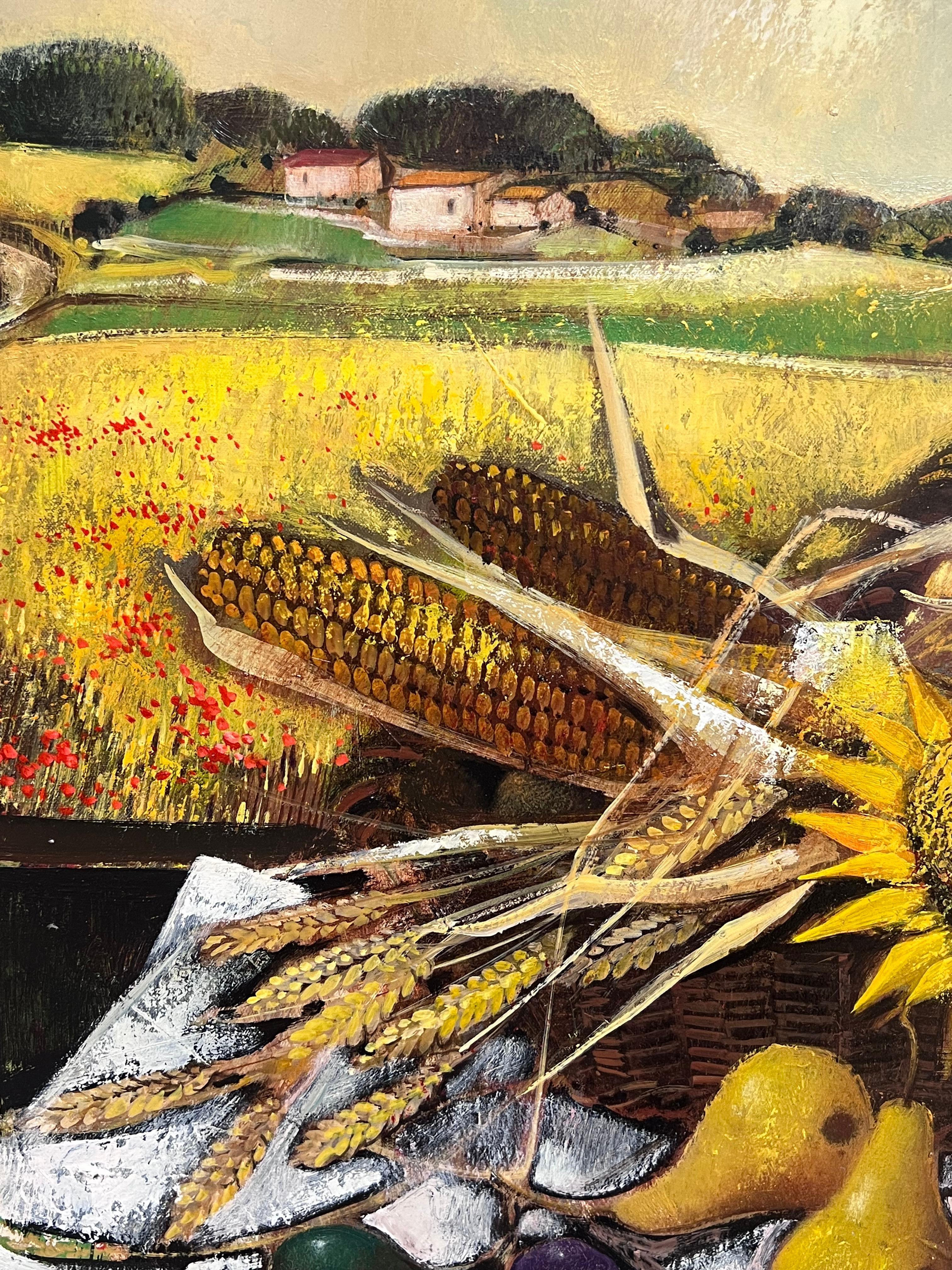 Large French Modernist Signed Oil Painting Harvest Fruits & Flowers in Provence For Sale 5