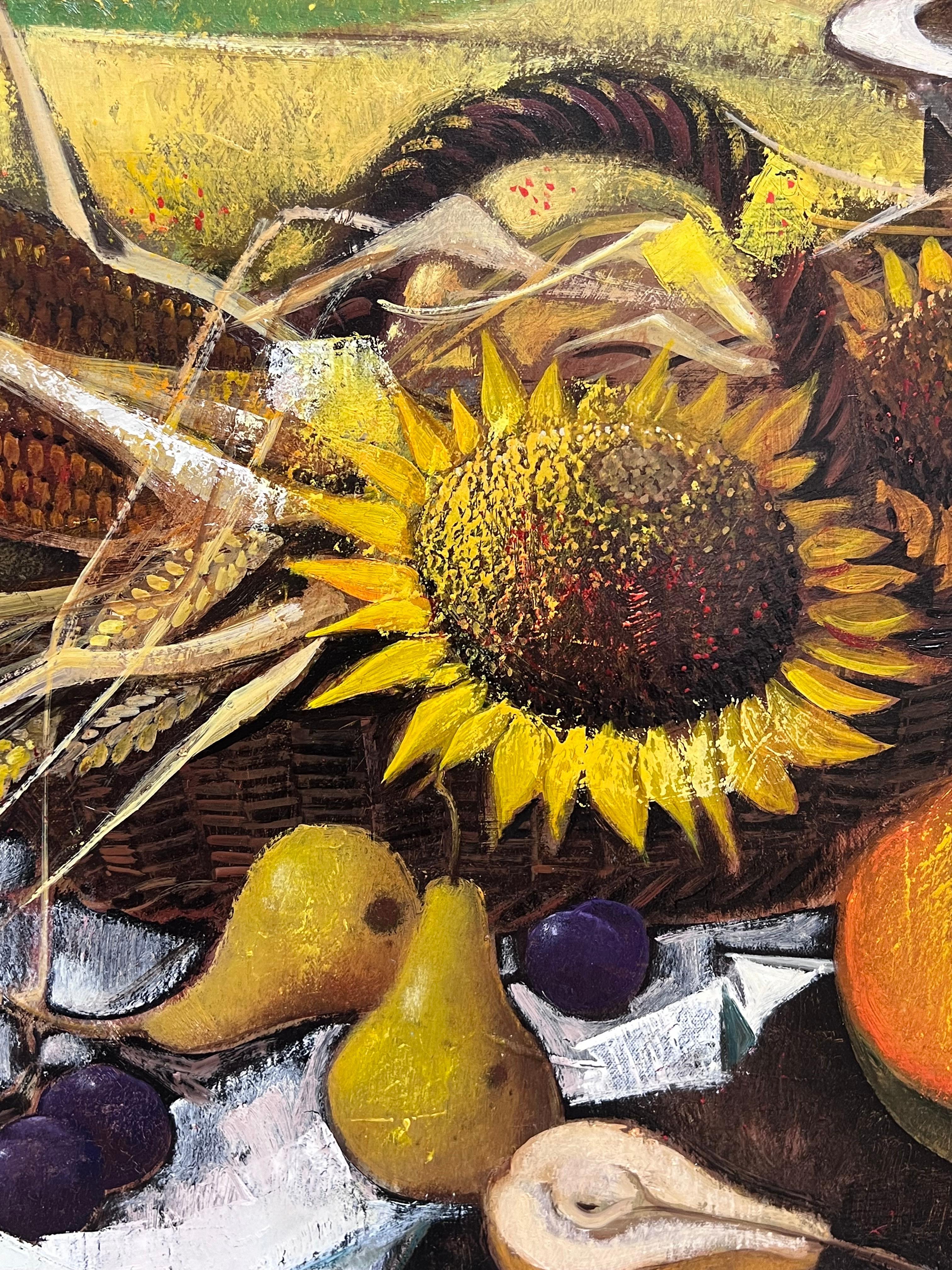 Large French Modernist Signed Oil Painting Harvest Fruits & Flowers in Provence For Sale 6