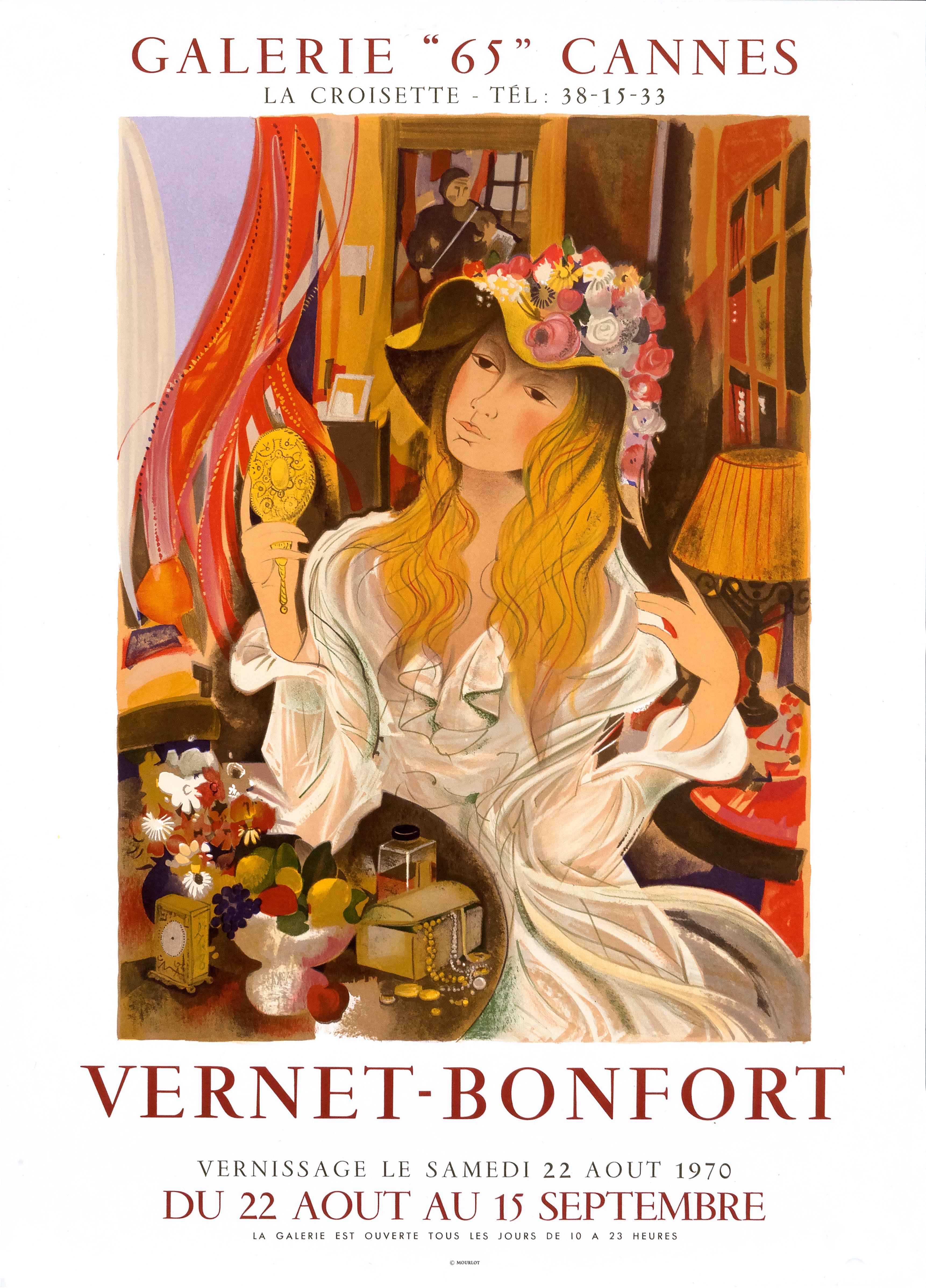 Robert Vernet-Bonfort Figurative Print - "Vernet-Bonfort - Galerie 65 Cannes" Original Vintage Exhibition Poster