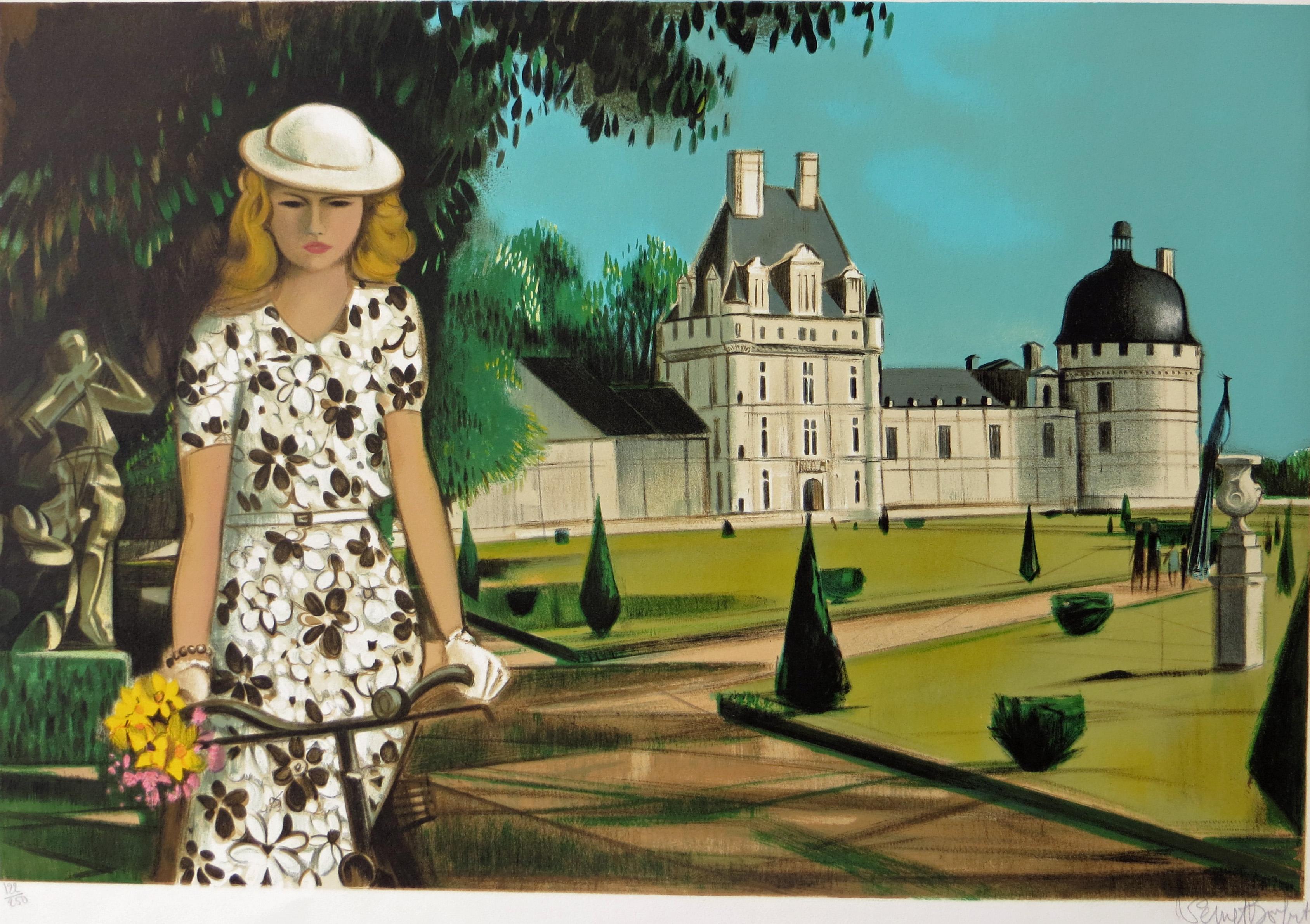 Robert Vernet-Bonfort Landscape Print - Woman with Bicycle