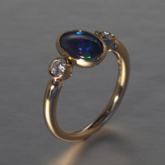 Robert Vogelsang 1.26 Carat Natural Black Opal Diamond Rose Gold Engagement Ring