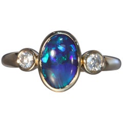 Robert Vogelsang 1.26 Carat Natural Black Opal Diamond Rose Gold Engagement Ring