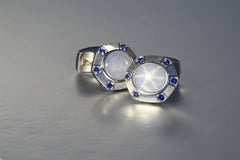 Robert Vogelsang 12.92 Carat Grey Star Sapphires Platinum Cufflinks