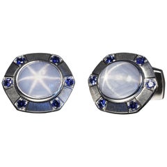 Robert Vogelsang 12.92 Carat Grey Star Sapphires Platinum Cufflinks