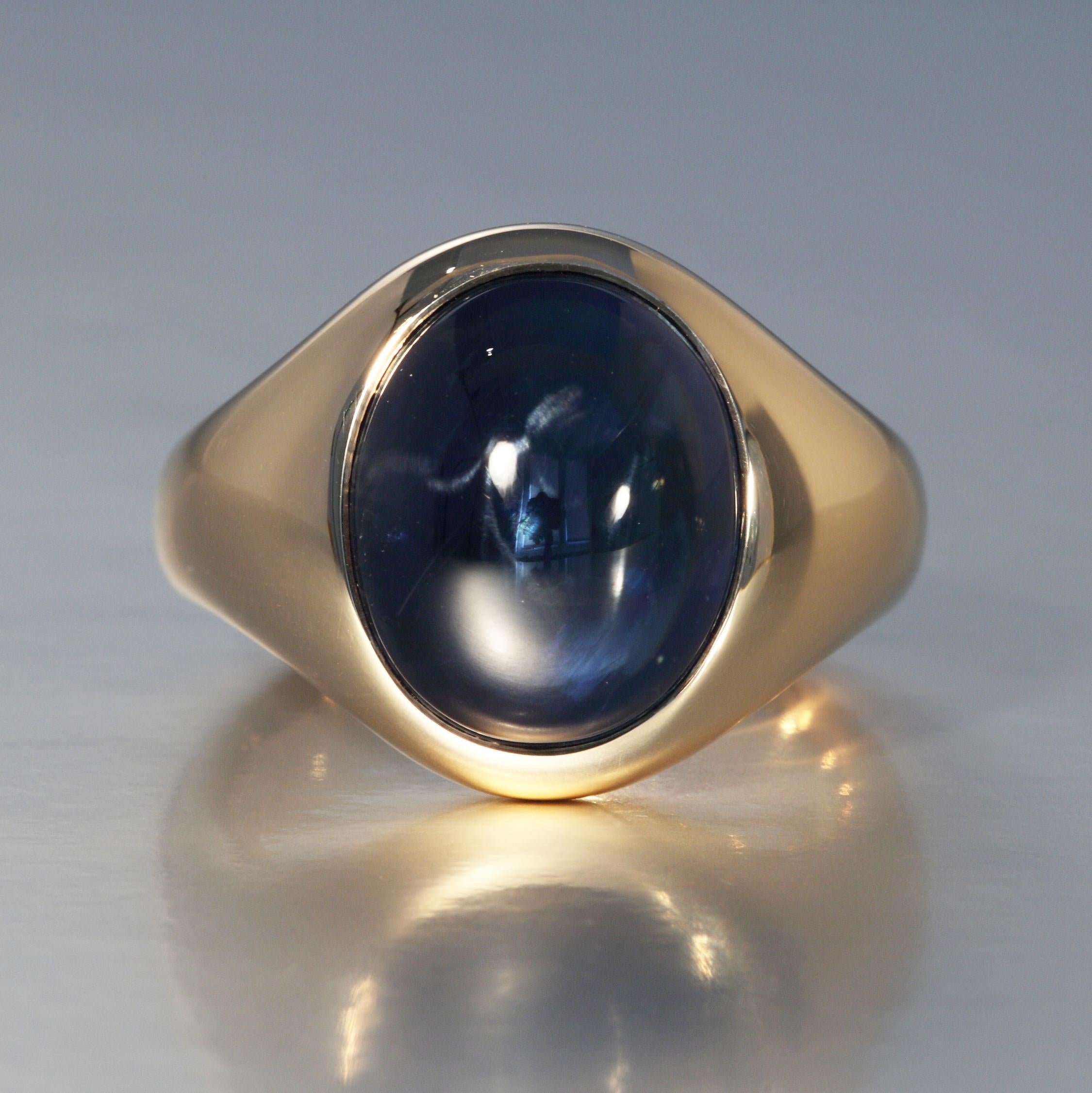 Oval Cut Robert Vogelsang 13.22 Carat Blue Sapphire Cabochon Rose Gold Ring For Sale