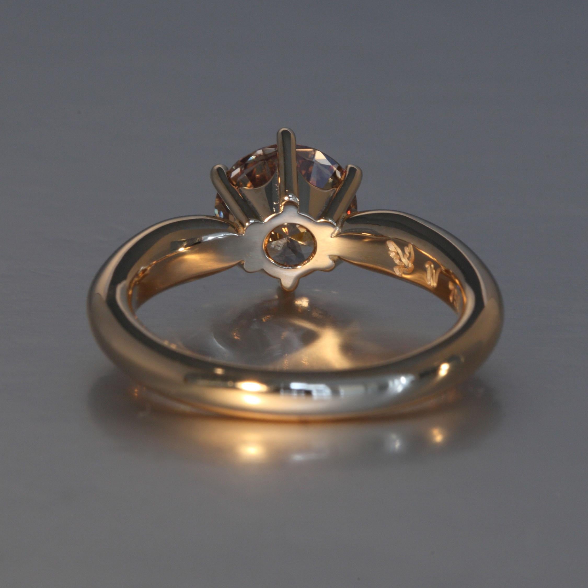 Round Cut Robert Vogelsang 1.43 Carat Natural Brown Diamond Rose Gold Engagement Ring For Sale