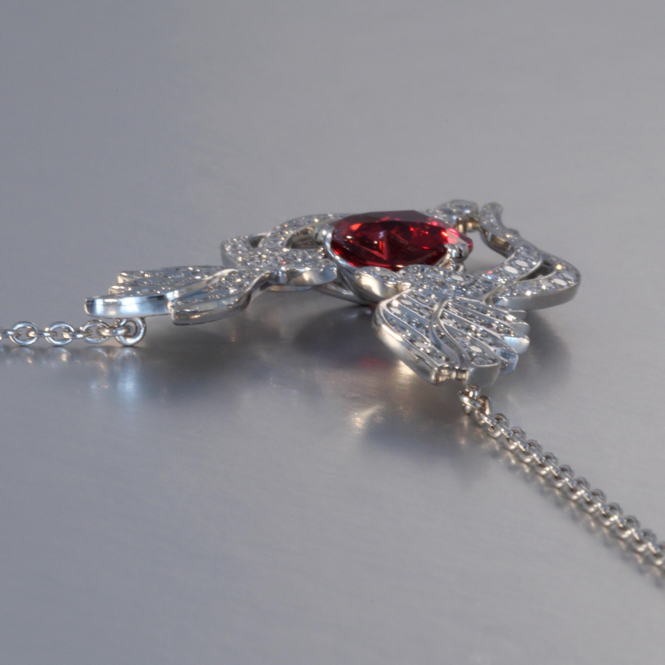 Contemporary Robert Vogelsang 1.89 Carat Spinel Heart Diamond Platinum Pendant Necklace For Sale