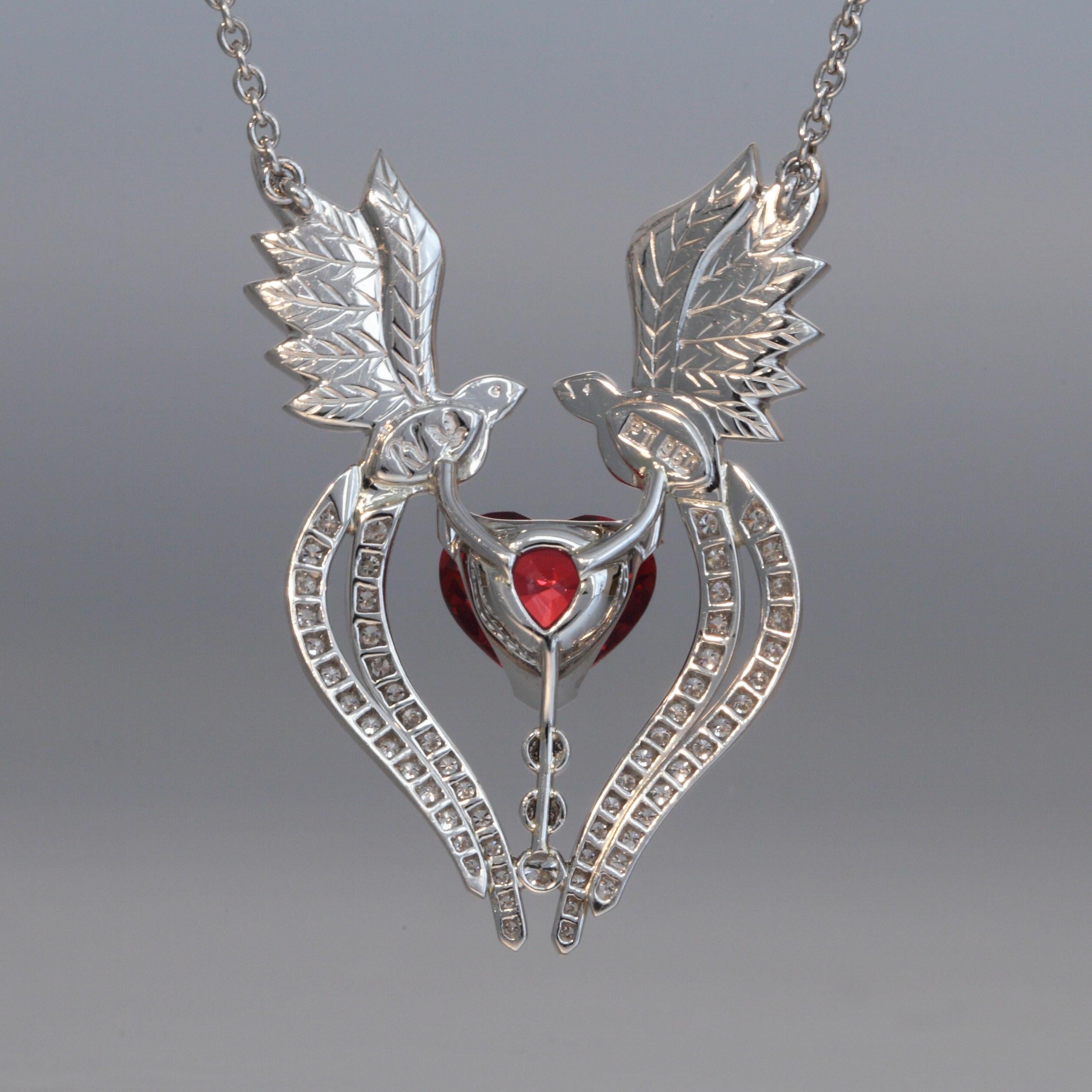 Women's Robert Vogelsang 1.89 Carat Spinel Heart Diamond Platinum Pendant Necklace For Sale