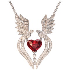 Robert Vogelsang 1.89 Carat Spinel Heart Diamond Platinum Pendant Necklace