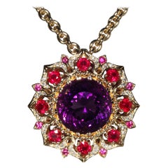 Robert Vogelsang 20.47 Carat Amethyst Ruby Diamond Rose Gold Pendant Necklace