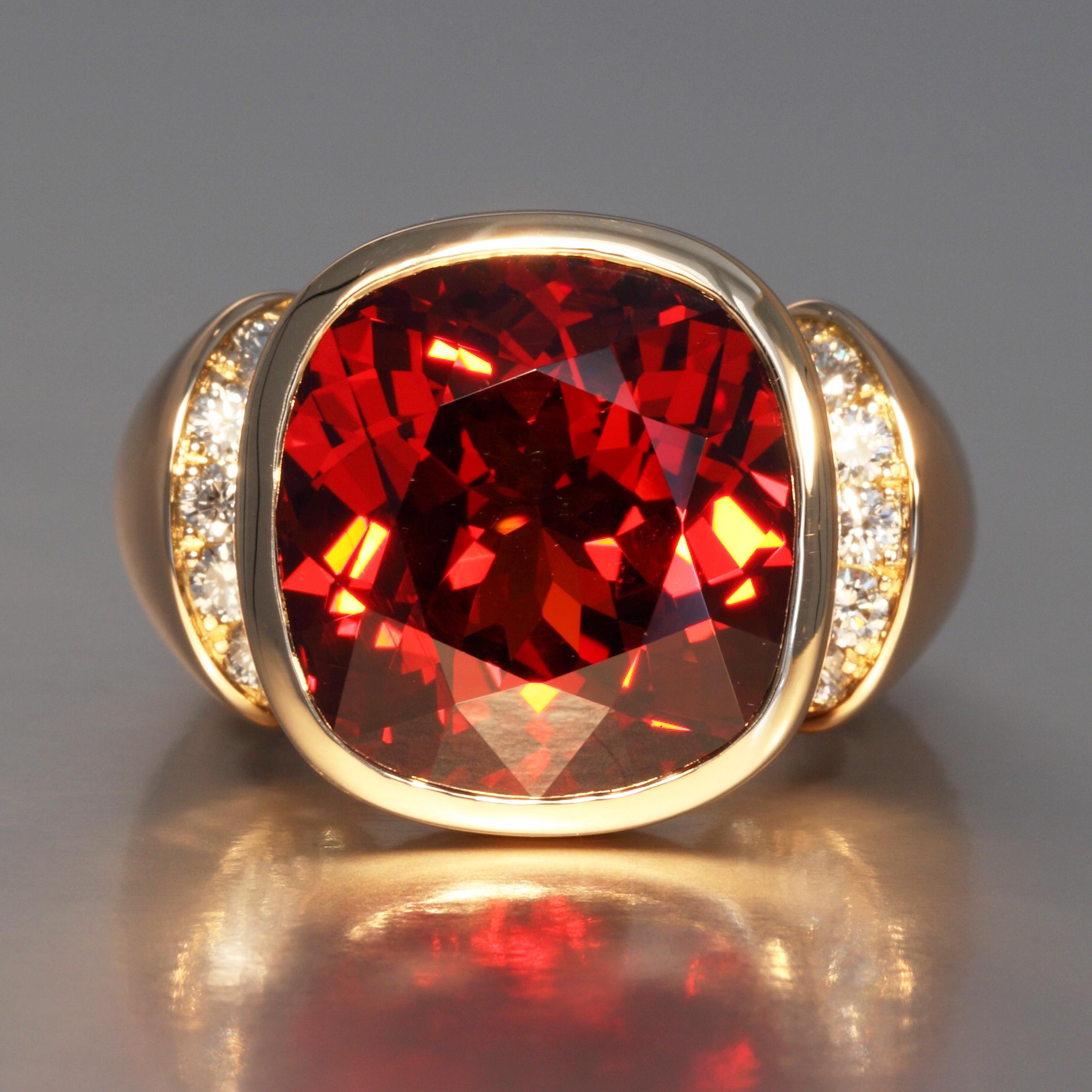 Cushion Cut Robert Vogelsang 24.22 Carat Red Garnet Diamond Rose Gold Cocktail Ring For Sale