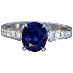 Robert Vogelsang 2.54 Carat Oval Blue Sapphire Diamond Platinum Engagement Ring