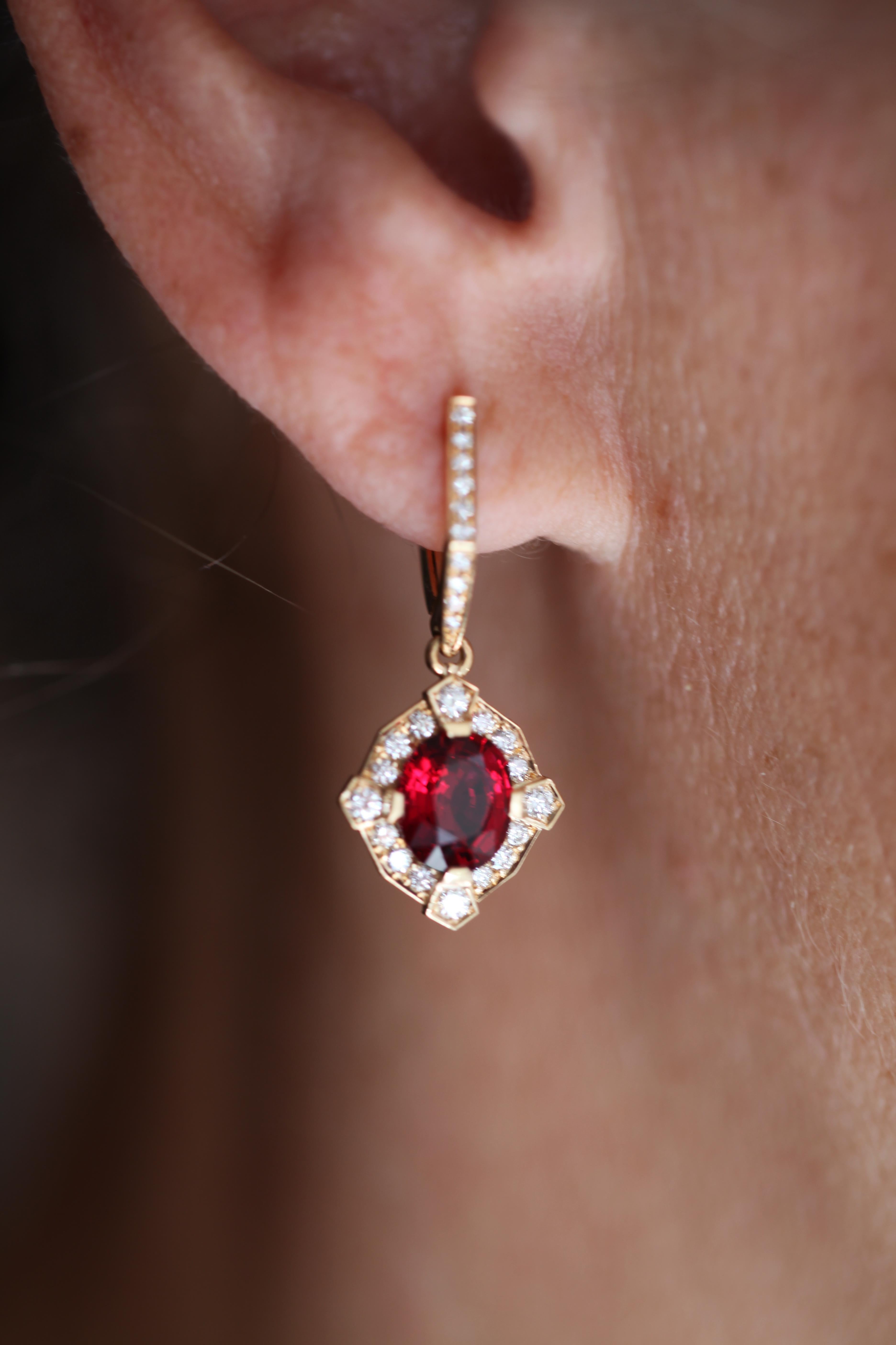 Women's Robert Vogelsang 3.33 Carat Red Spinel Diamond Rose Gold Dangling Earrings For Sale