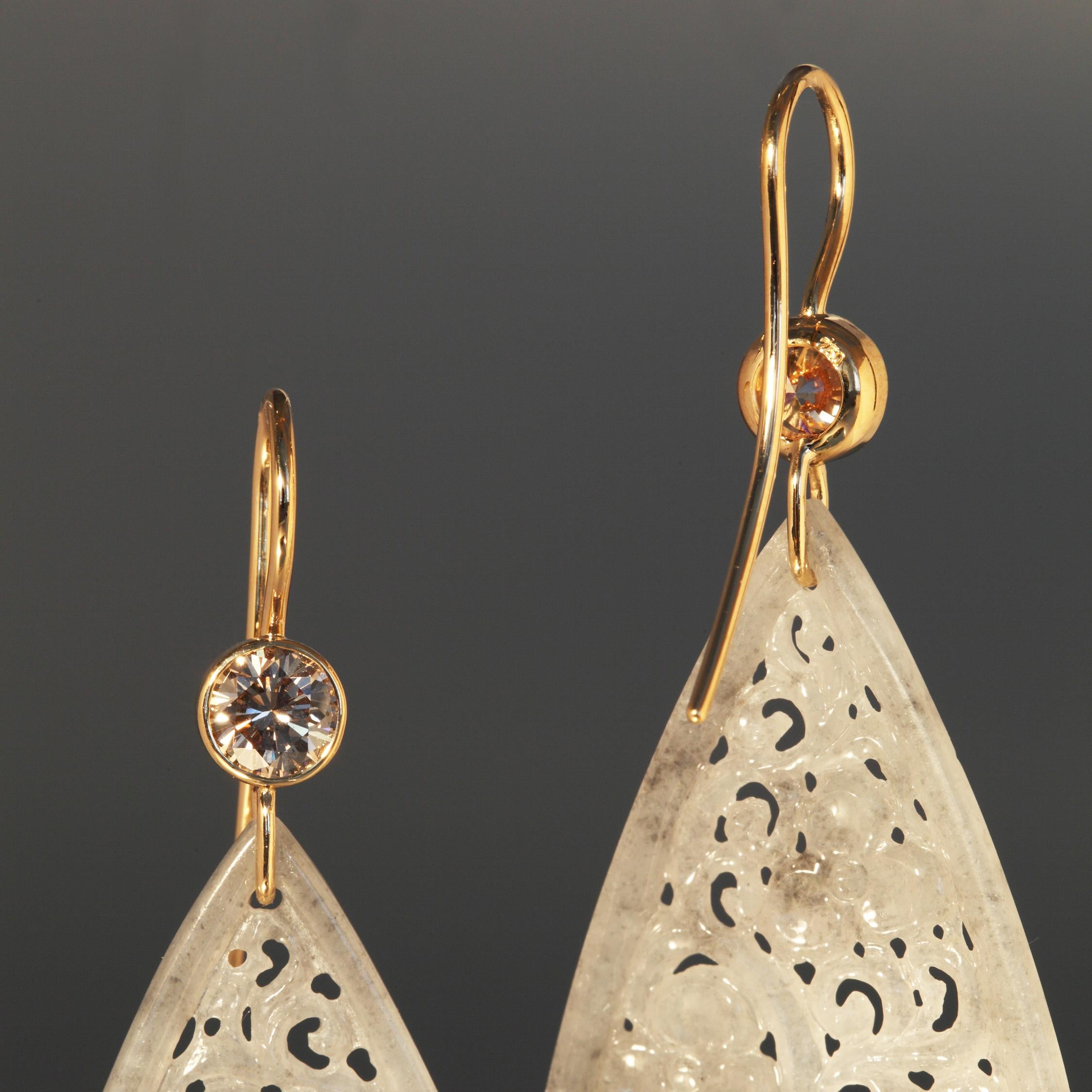 Contemporary Robert Vogelsang 37.90 Carat Jade Drop and Diamond Rose Gold Dangling Earrings For Sale