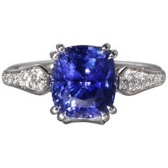 Robert Vogelsang 4.01 Carat Blue Sapphire Diamond Platinum Engagement Ring