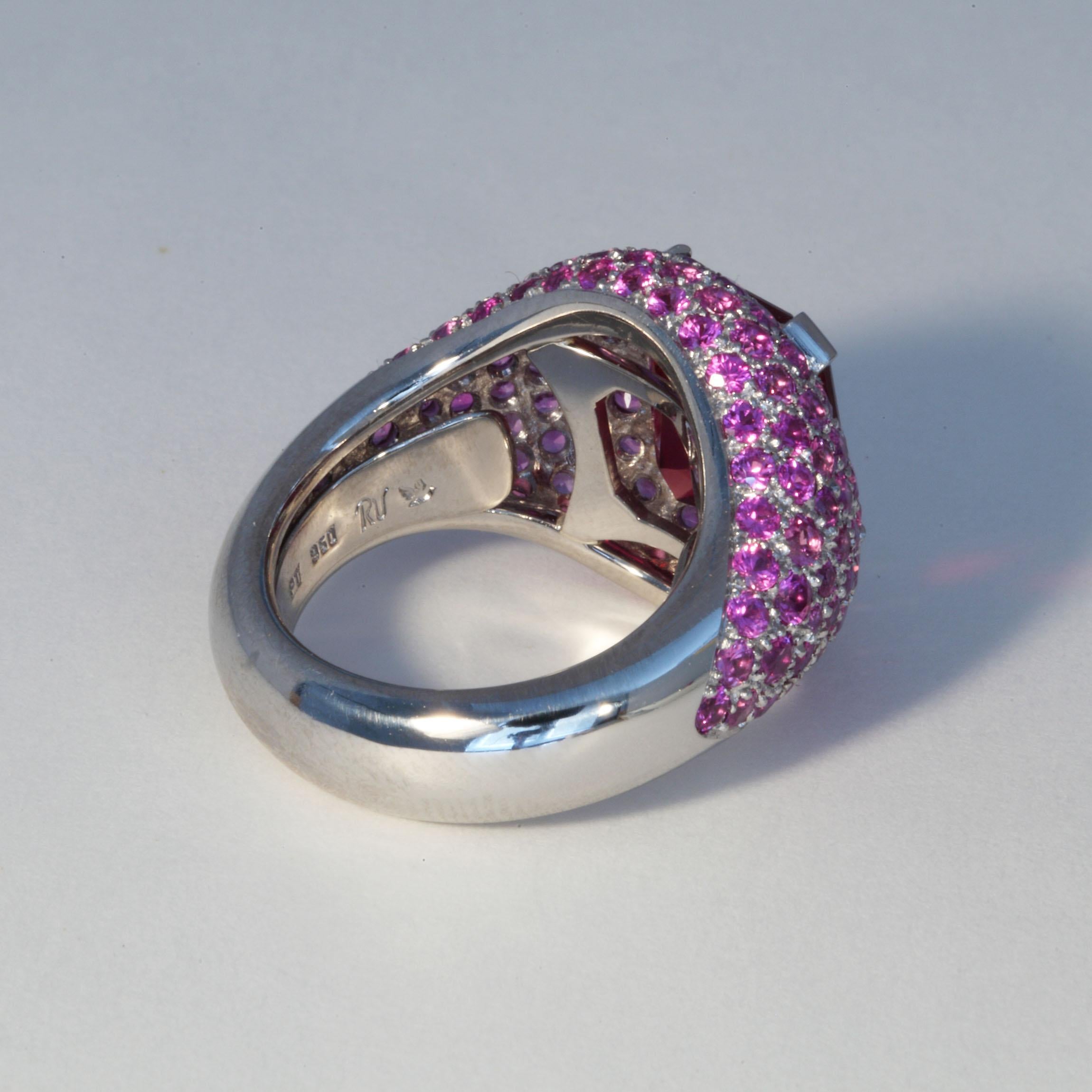 Women's Robert Vogelsang 5.91 Carat Rubelite Tourmaline Pink Sapphire Platinum Ring For Sale
