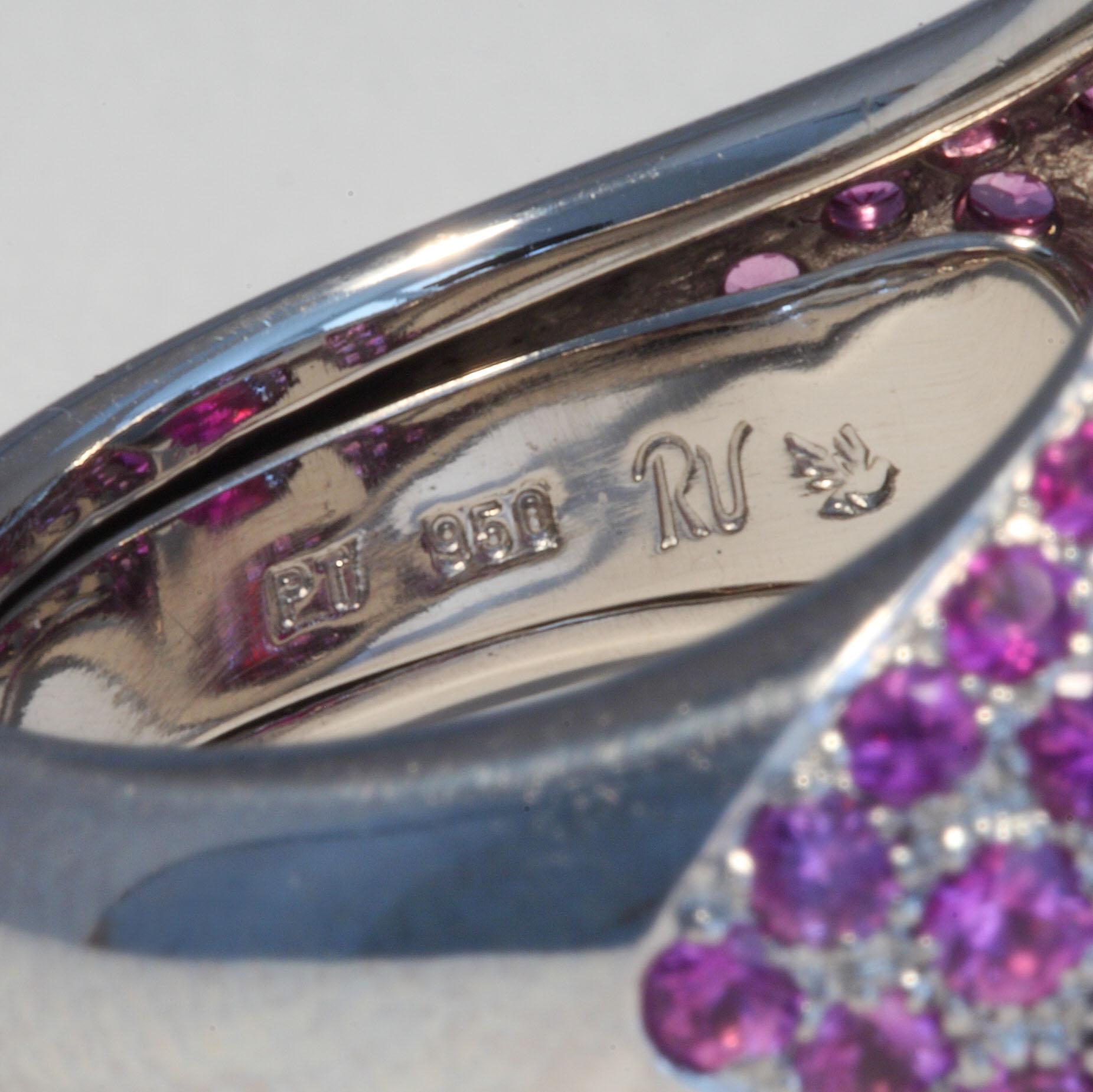 Robert Vogelsang 5.91 Carat Rubelite Tourmaline Pink Sapphire Platinum Ring For Sale 2