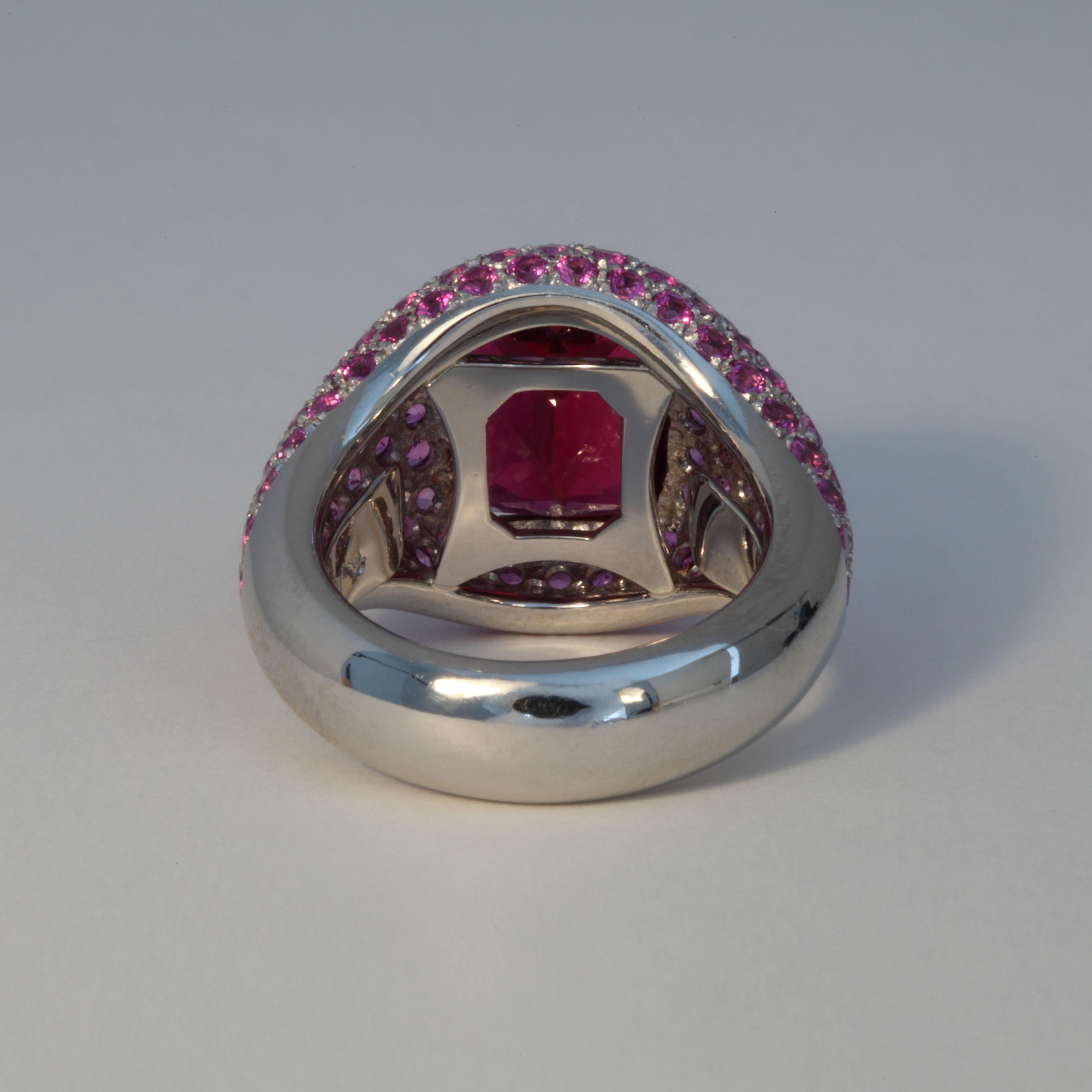 Robert Vogelsang 5.91 Carat Rubelite Tourmaline Pink Sapphire Platinum Ring For Sale 3