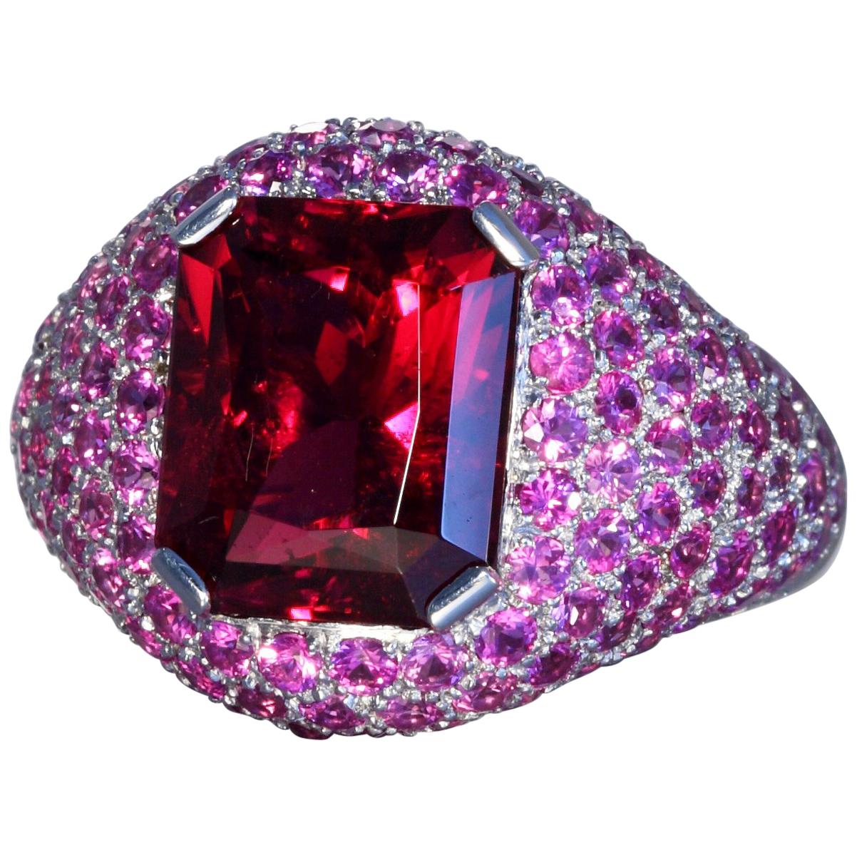 Robert Vogelsang 5.91 Carat Rubelite Tourmaline Pink Sapphire Platinum Ring For Sale