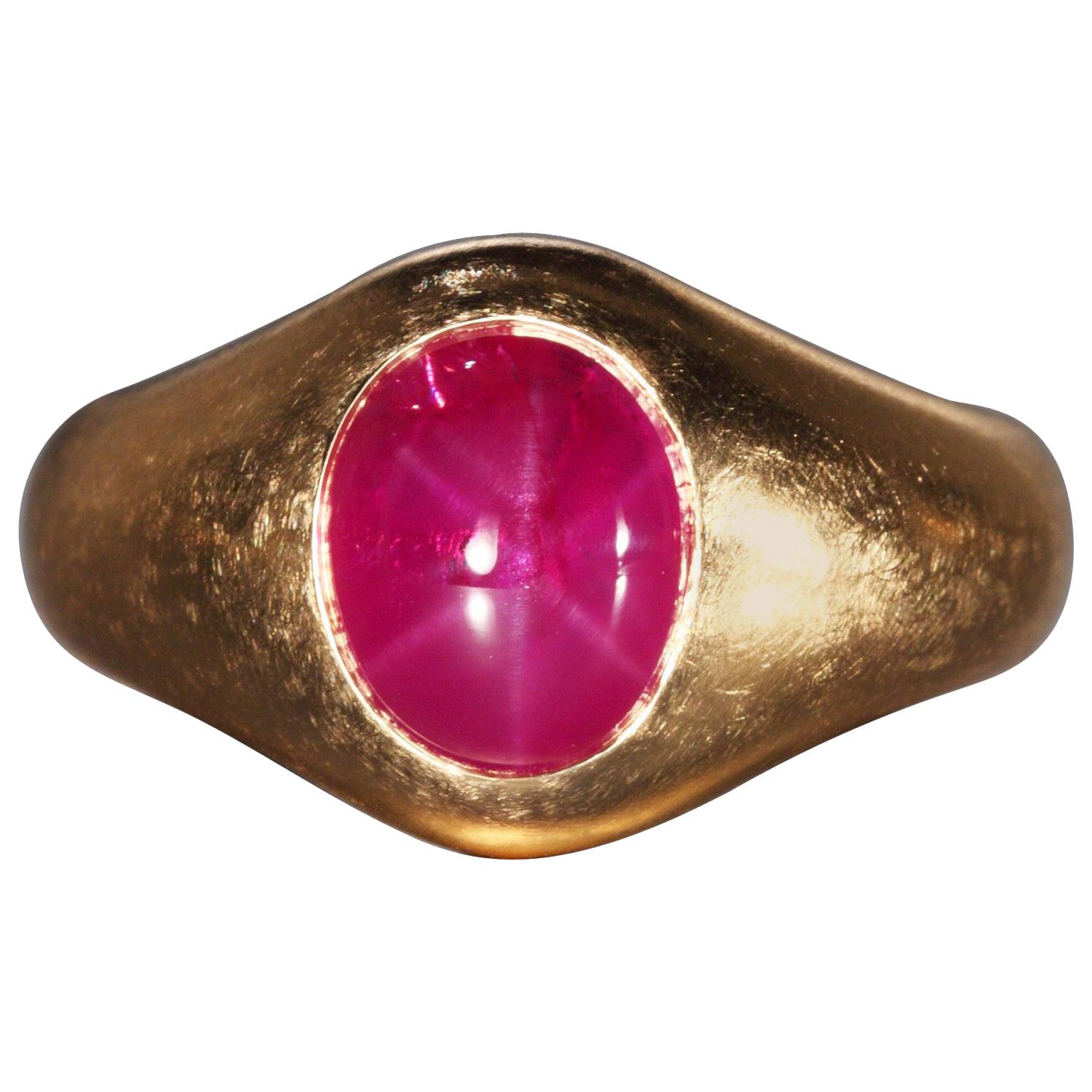 Robert Vogelsang 6.03 Carat Natural Burma Star Ruby Rose Gold Ring For Sale