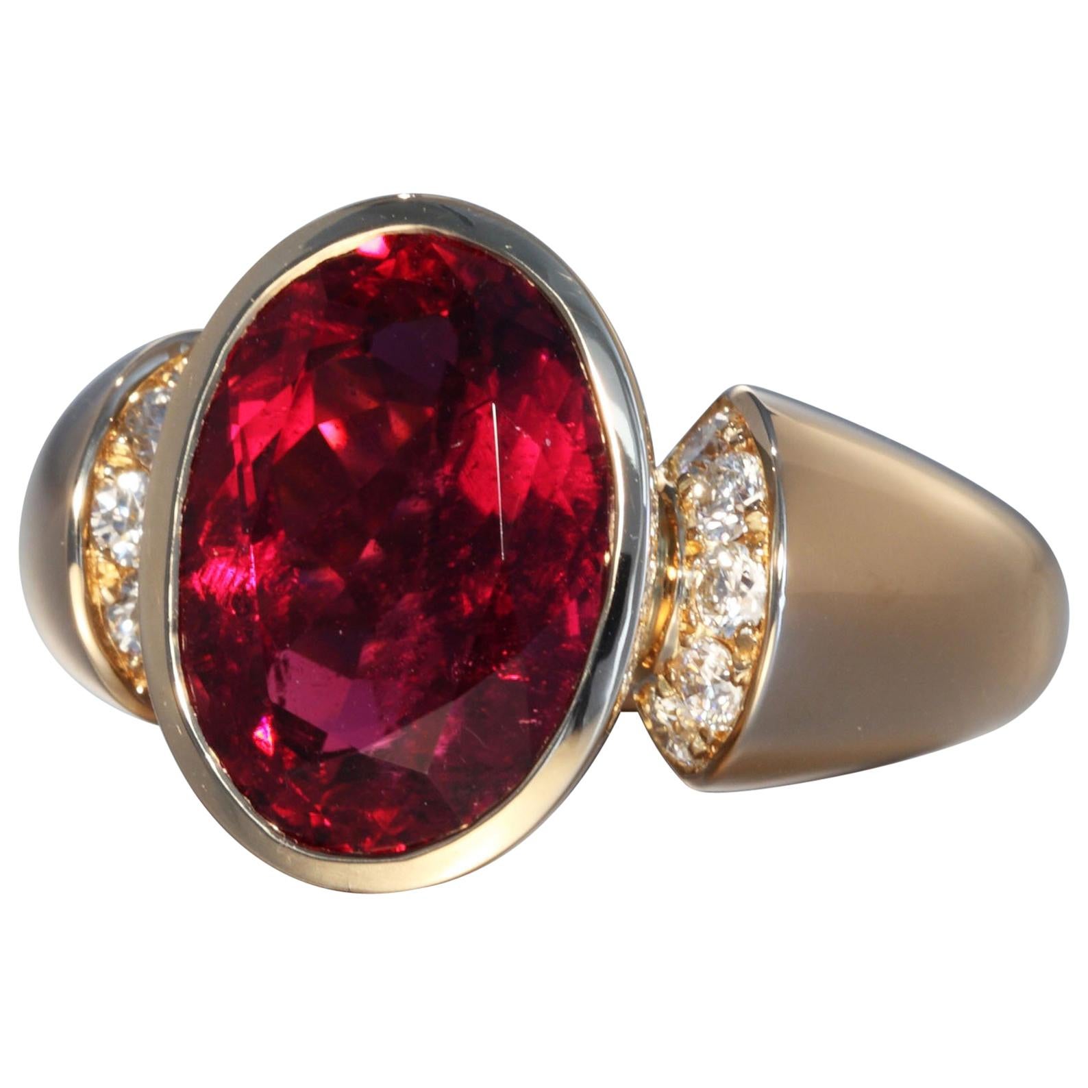 Robert Vogelsang 6.39 Carat Rubelite Tourmaline Diamond Rose Gold Cocktail Ring For Sale