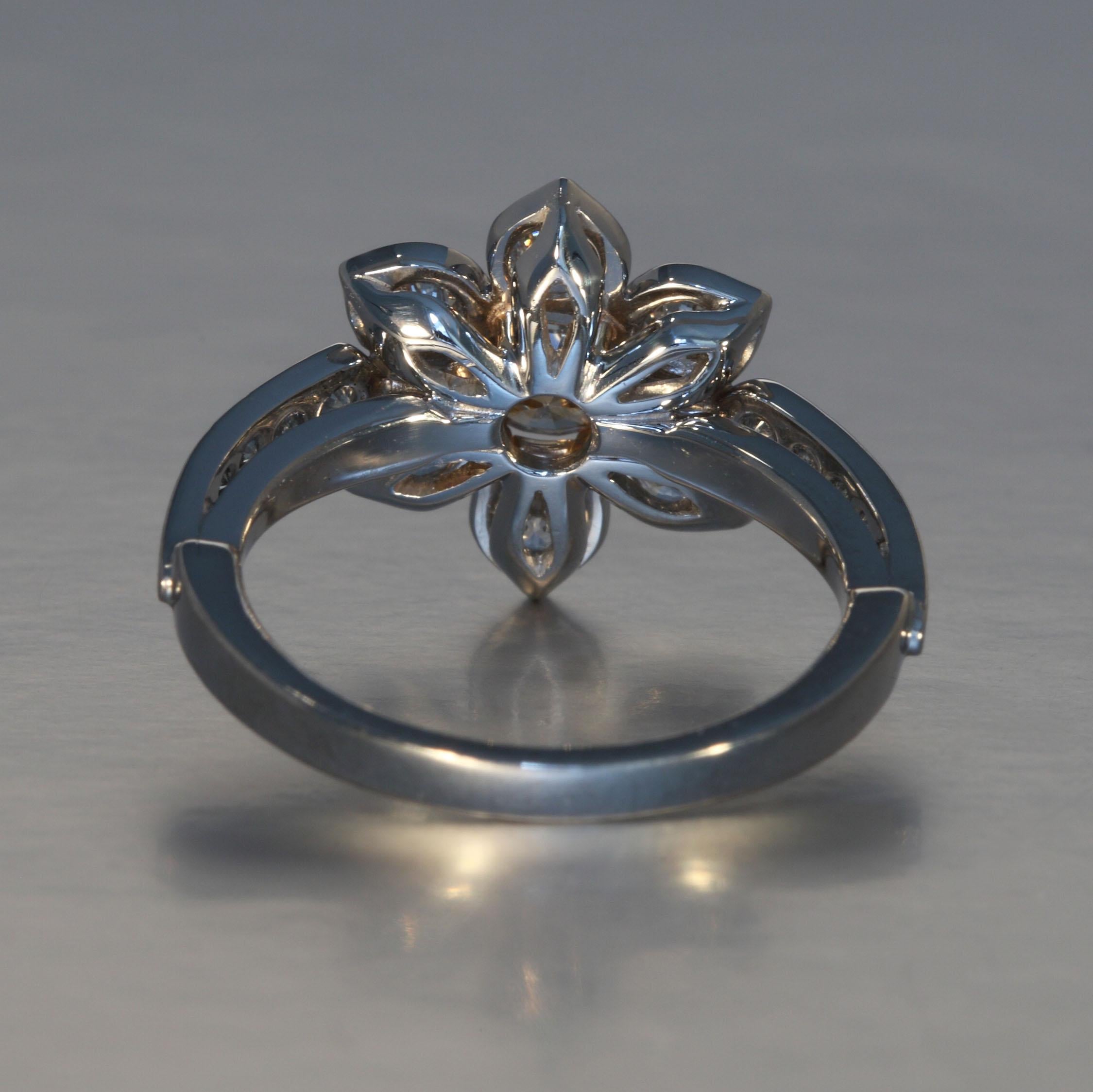 Robert Vogelsang Fancy Brown 0.63 Carat Diamond Flower Platinum Engagement Ring In New Condition For Sale In Zurich, CH
