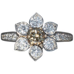 Robert Vogelsang Fancy Brown 0.63 Carat Diamond Flower Platinum Engagement Ring