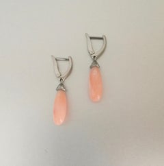 Robert Vogelsang Pink Coral Drop and Diamond Platinum Dangling Earrings