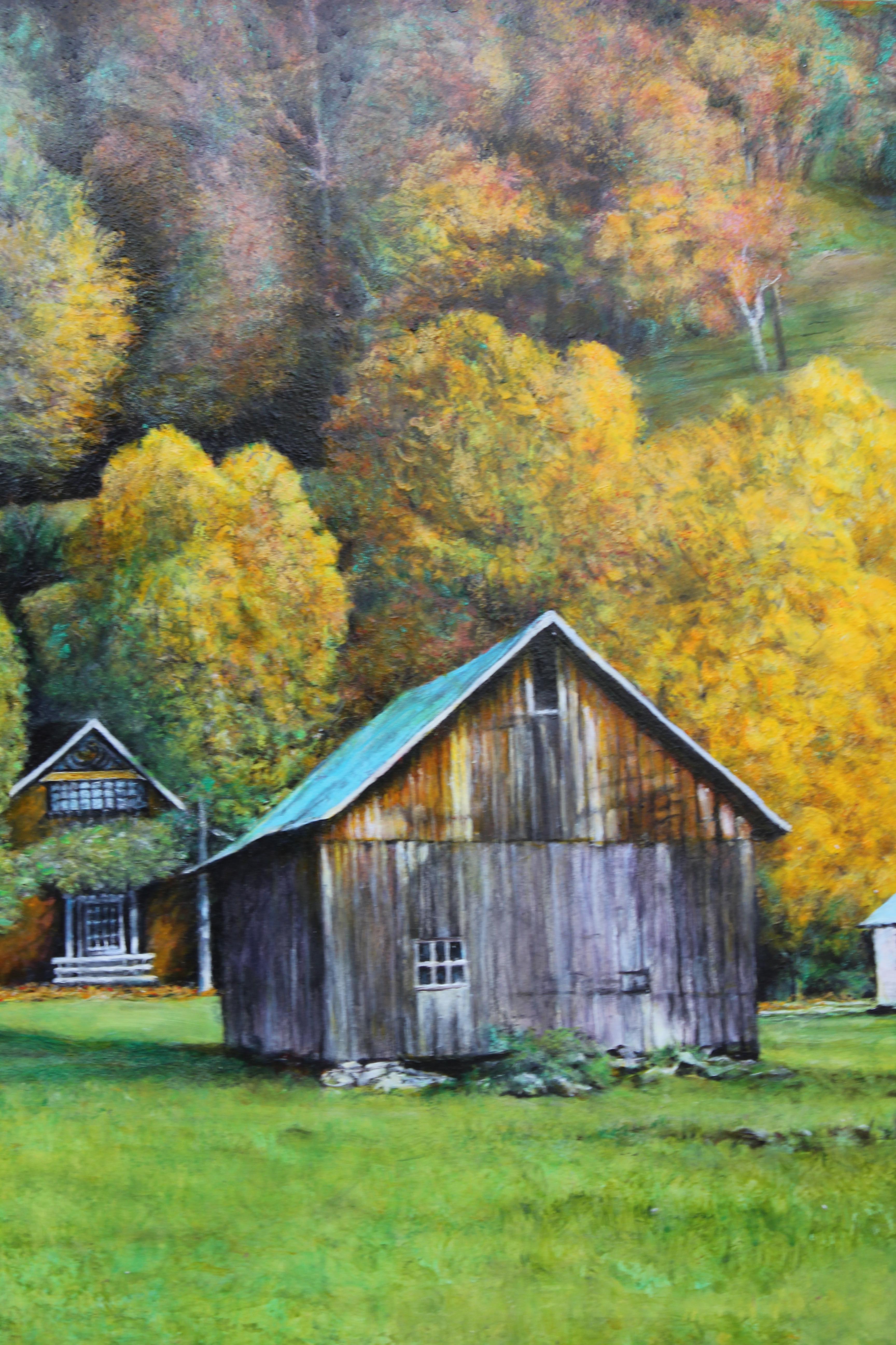 Paisaje otoñal naturalista con una cabaña - Painting de Robert W. Boyle