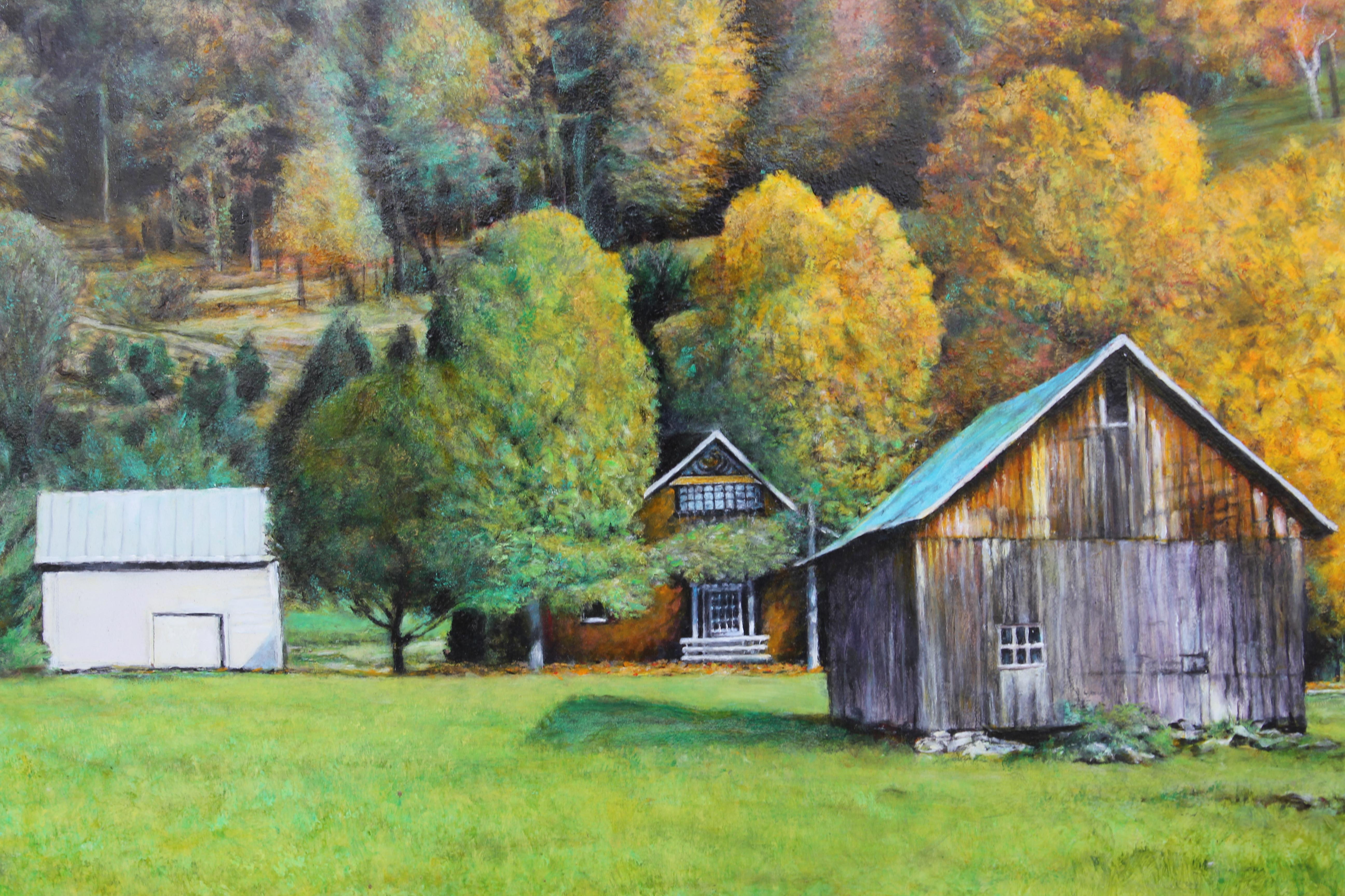 Paisaje otoñal naturalista con una cabaña - Painting Realista de Robert W. Boyle
