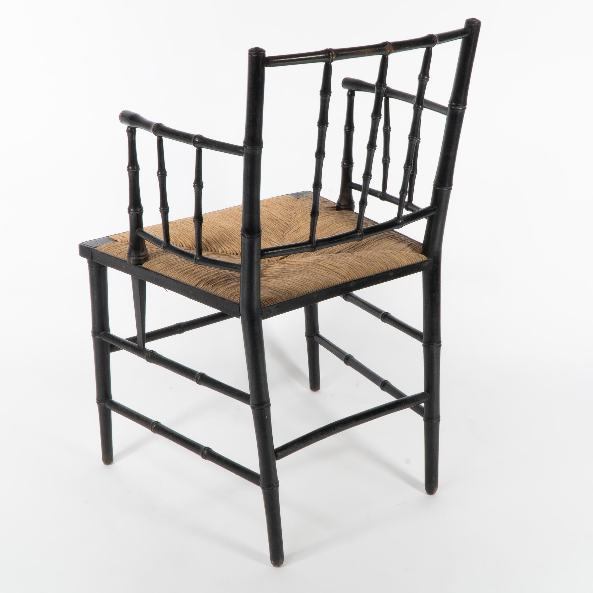 Robert W Edis, An Aesthetic Movement rush seat armchair in the bamboo style For Sale 5