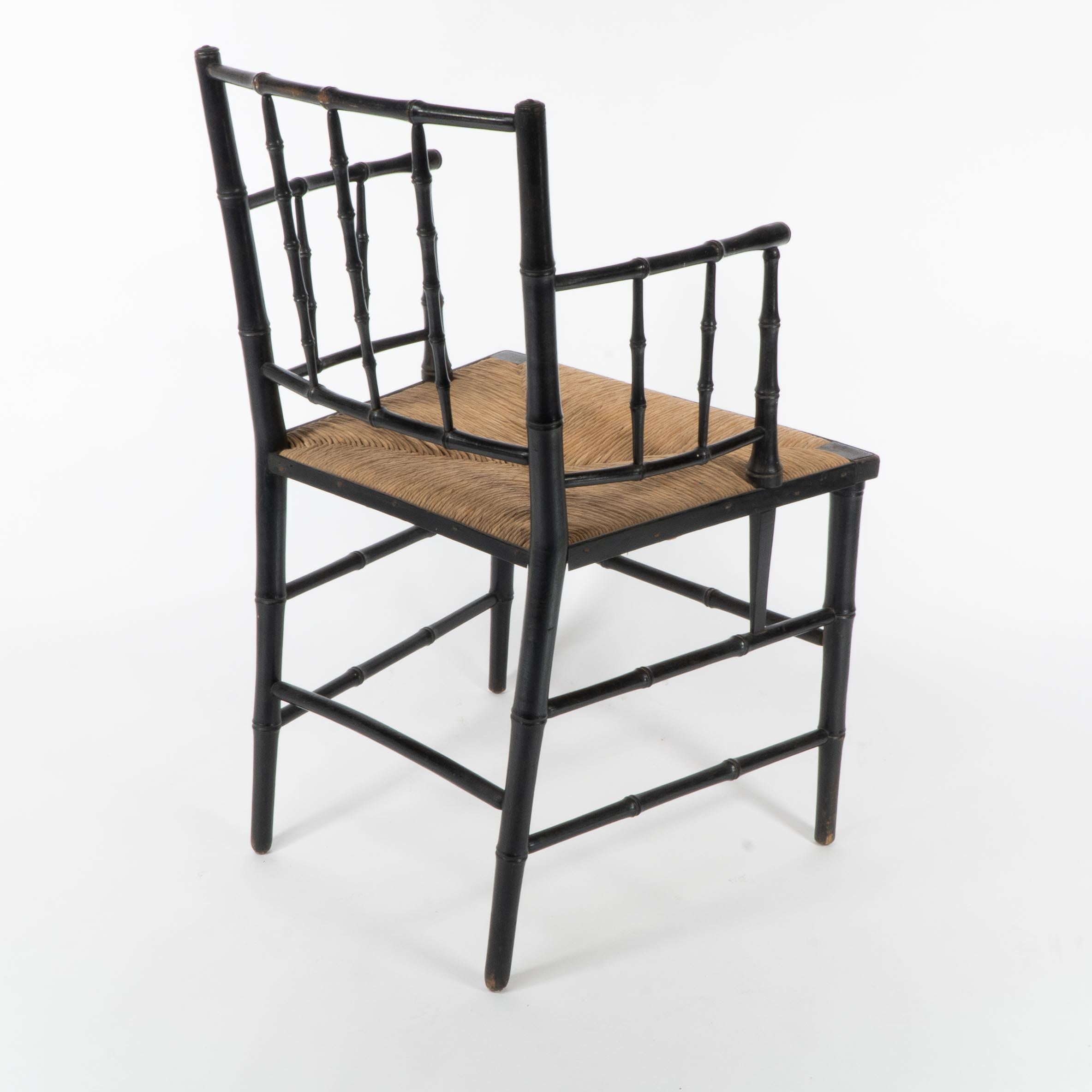 Robert W Edis, An Aesthetic Movement rush seat armchair in the bamboo style For Sale 7