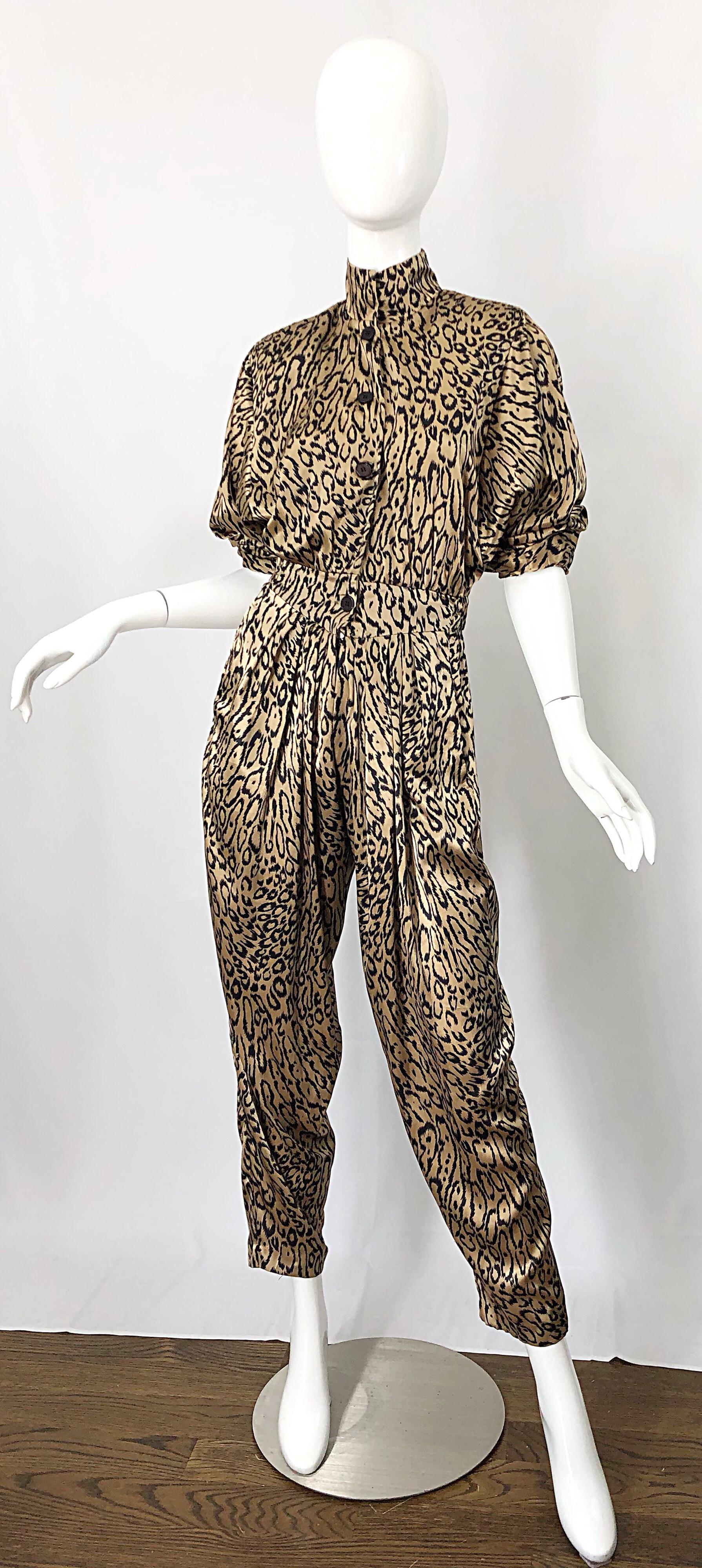 Robert W Gates 1980s Leopard Animal Print Silky Vintage 80s Avant Garde Jumpsuit 2
