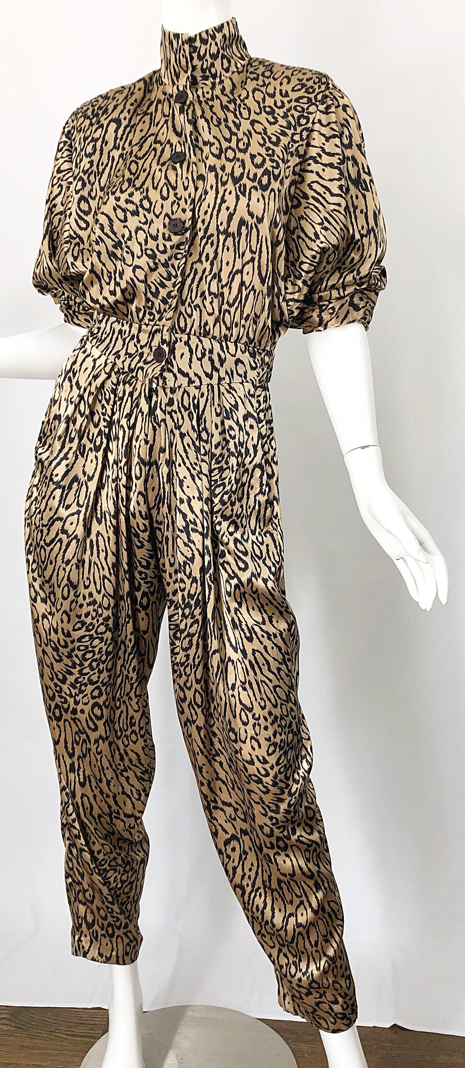 Robert W Gates 1980s Leopard Animal Print Silky Vintage 80s Avant Garde Jumpsuit 6