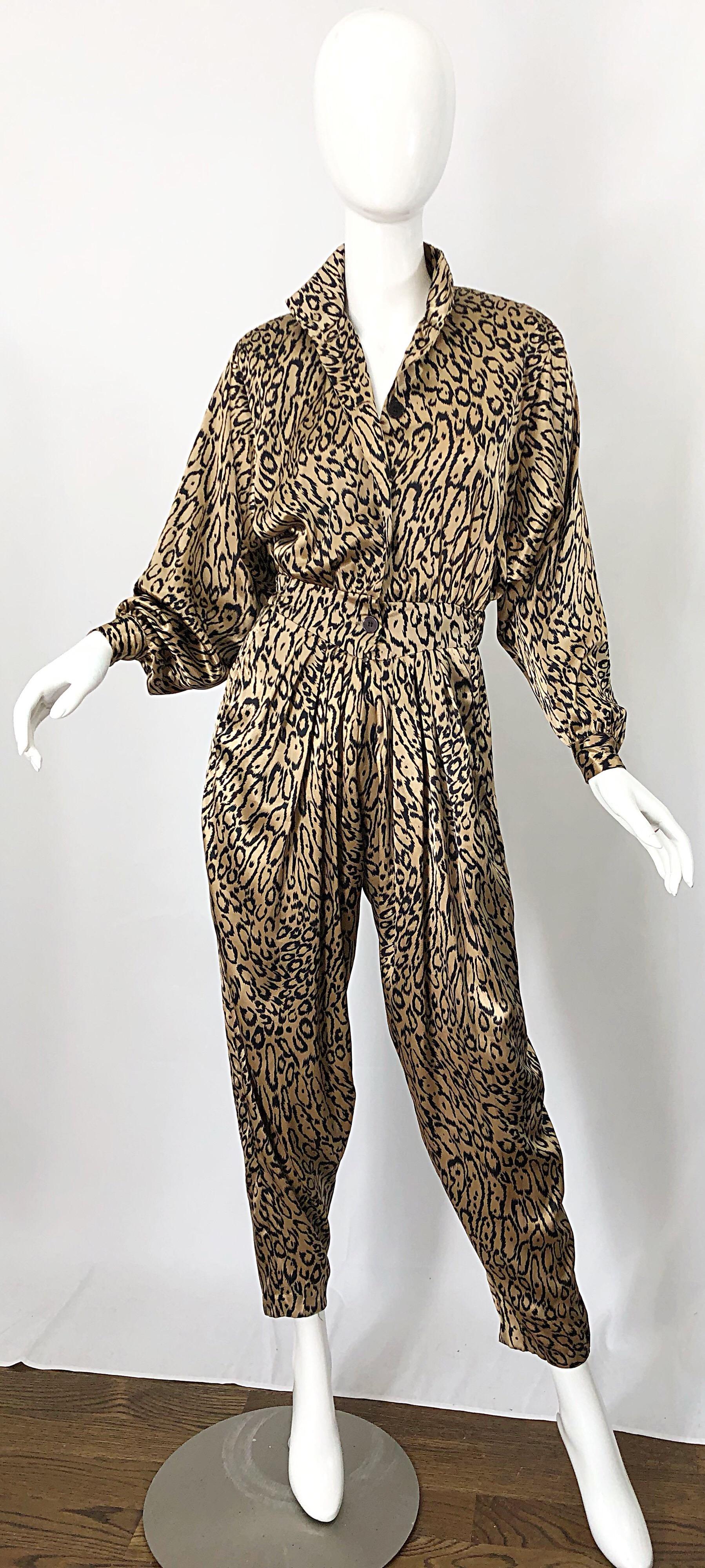 Robert W Gates 1980s Leopard Animal Print Silky Vintage 80s Avant Garde Jumpsuit 7