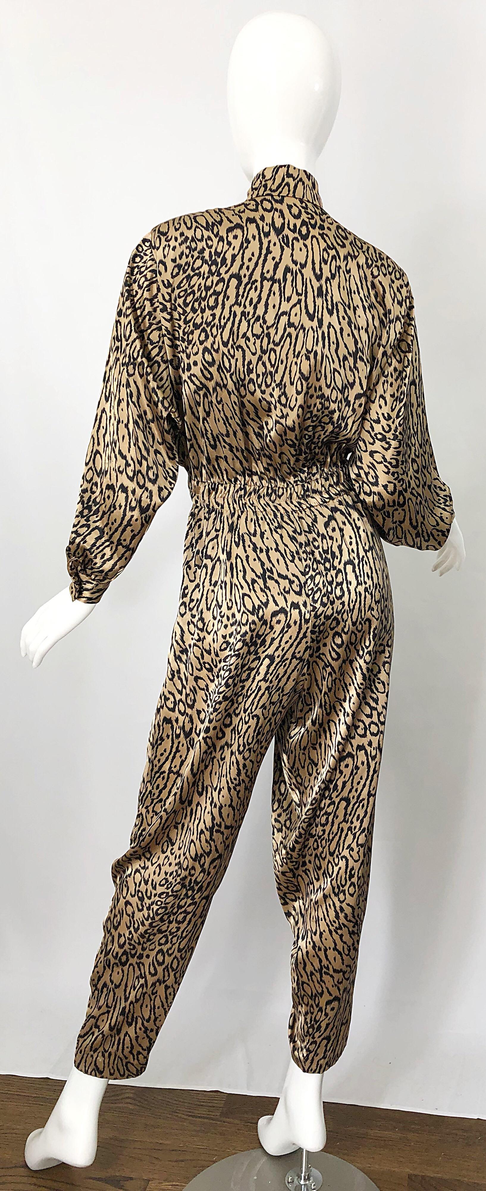 Black Robert W Gates 1980s Leopard Animal Print Silky Vintage 80s Avant Garde Jumpsuit