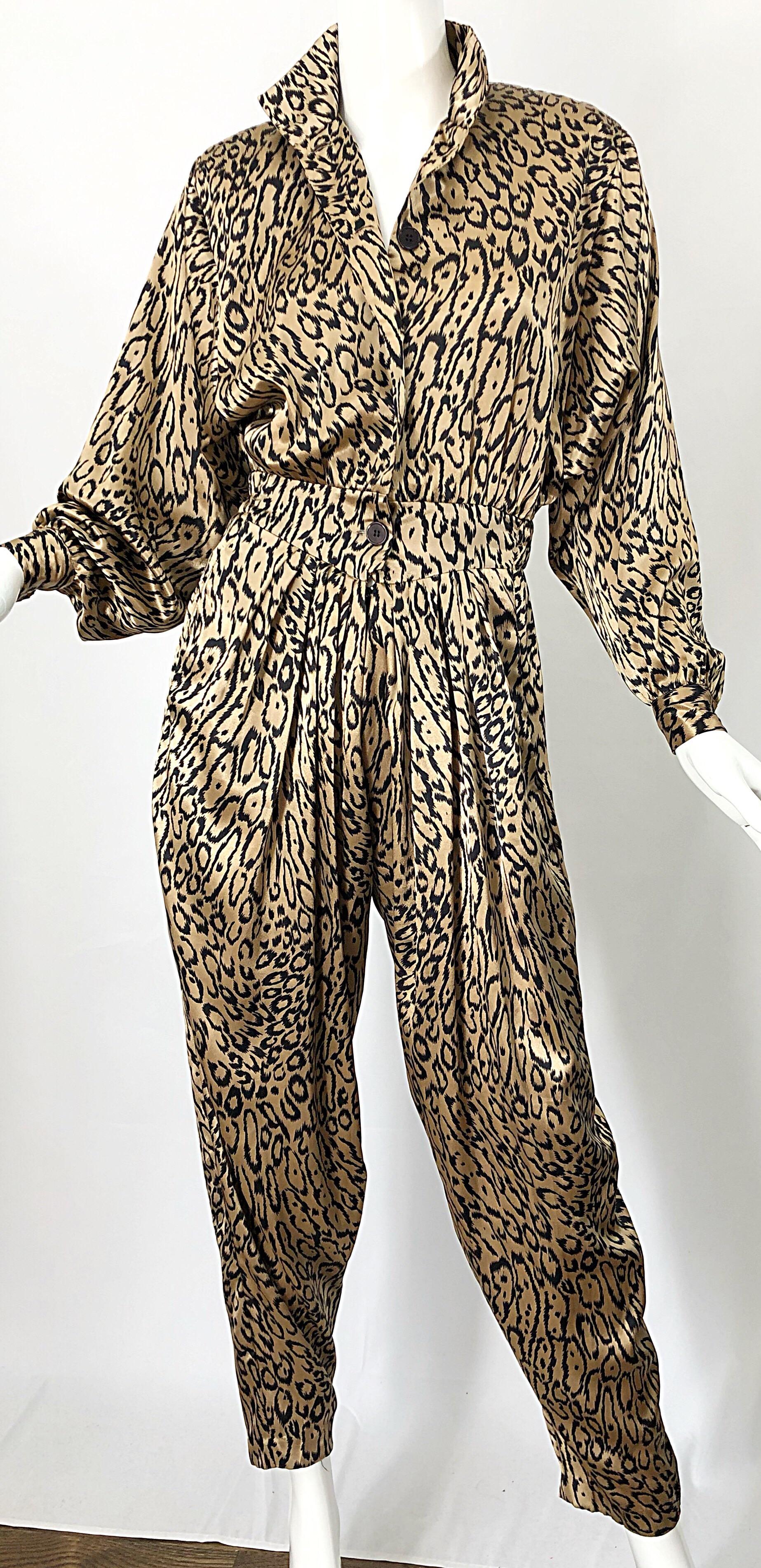 Women's Robert W Gates 1980s Leopard Animal Print Silky Vintage 80s Avant Garde Jumpsuit