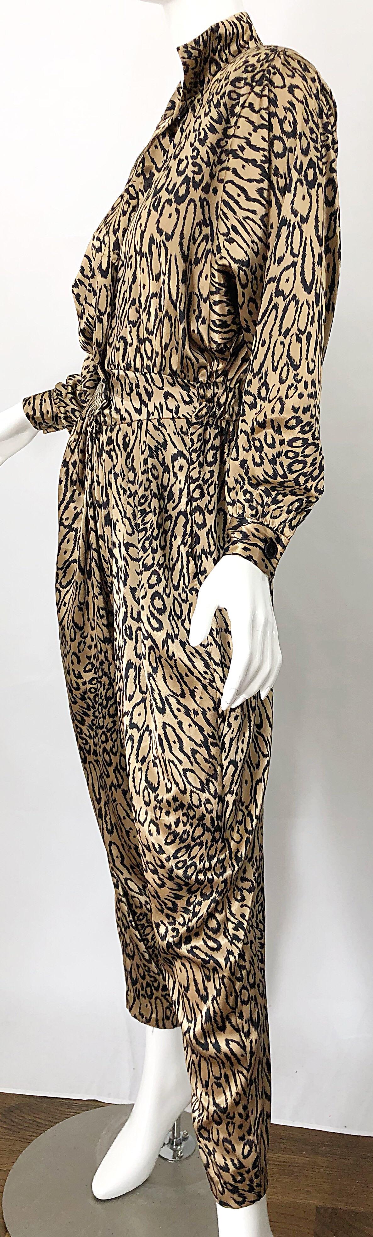 Robert W Gates 1980s Leopard Animal Print Silky Vintage 80s Avant Garde Jumpsuit 1