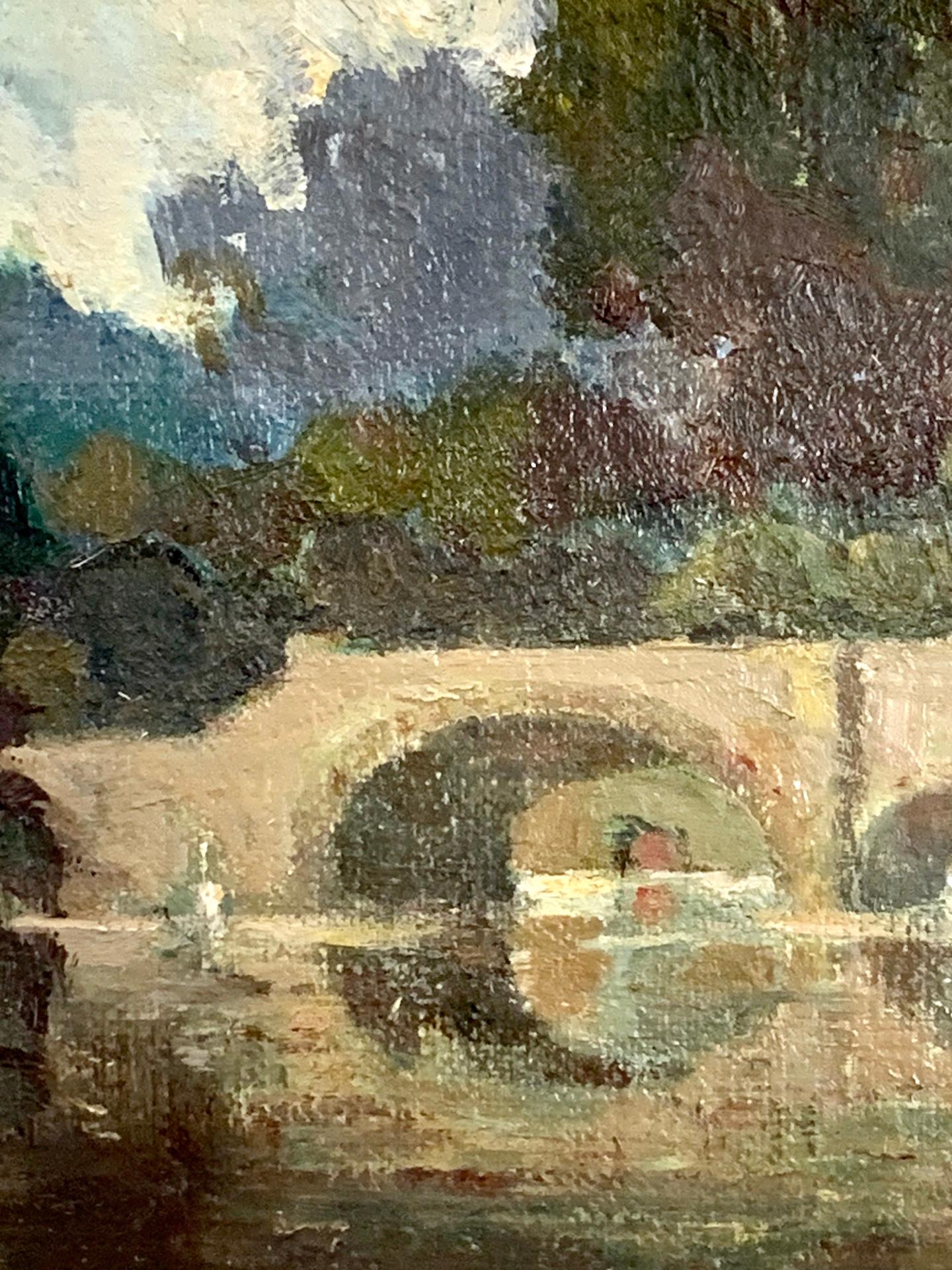 Robert W Hill,

20th Century Modern British Landscape with fisherman, bridge, trees.

English painter of landscape, portraits and modern British scenes. 

He exhibited at all NEAC, the Royal Society of Portrait Painters, and other important