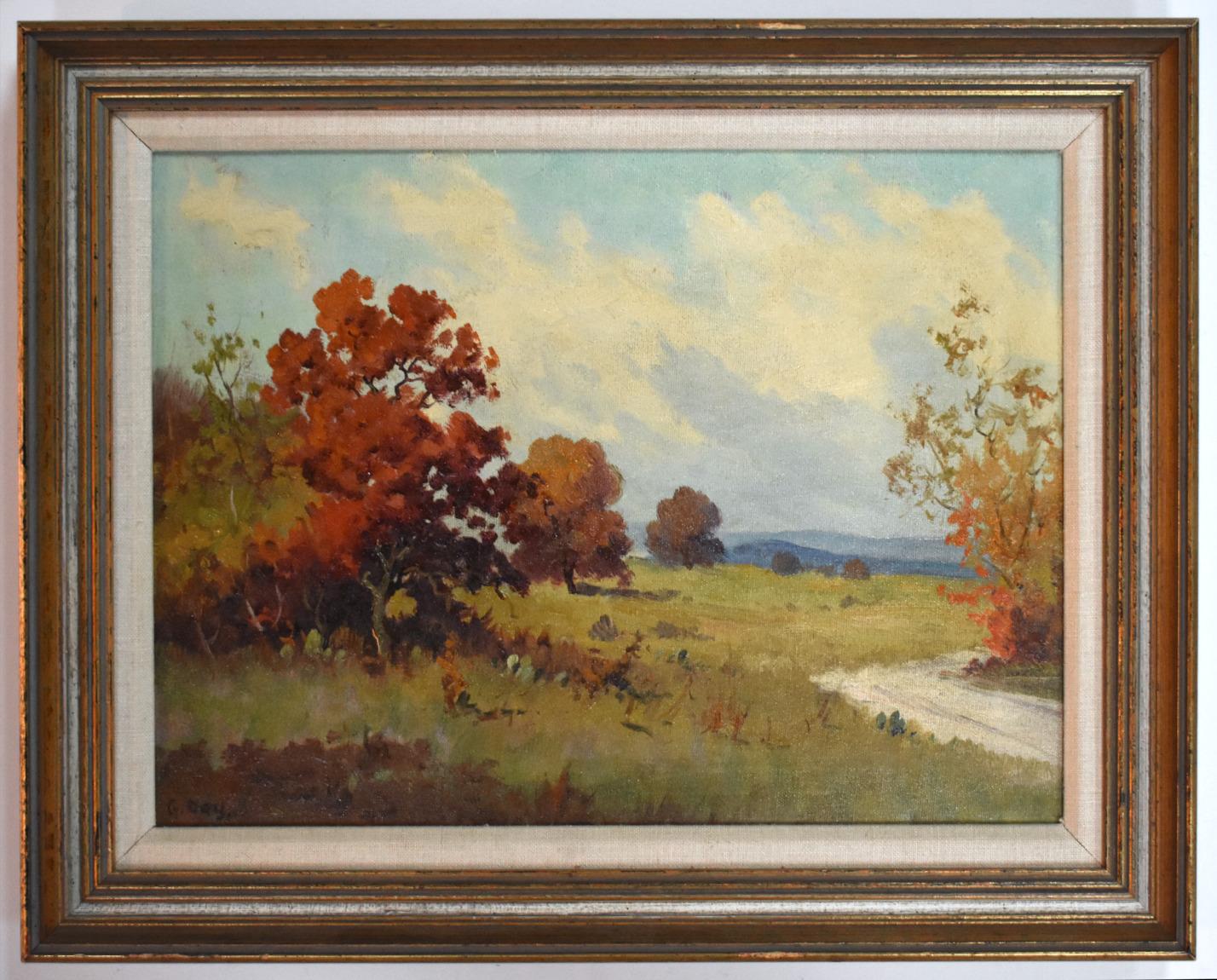 Wood, Robert W. Landscape Painting - "AUTUMN PATH" TEXAS HILL COUNTRY RARE G. DAY SIGNATURE