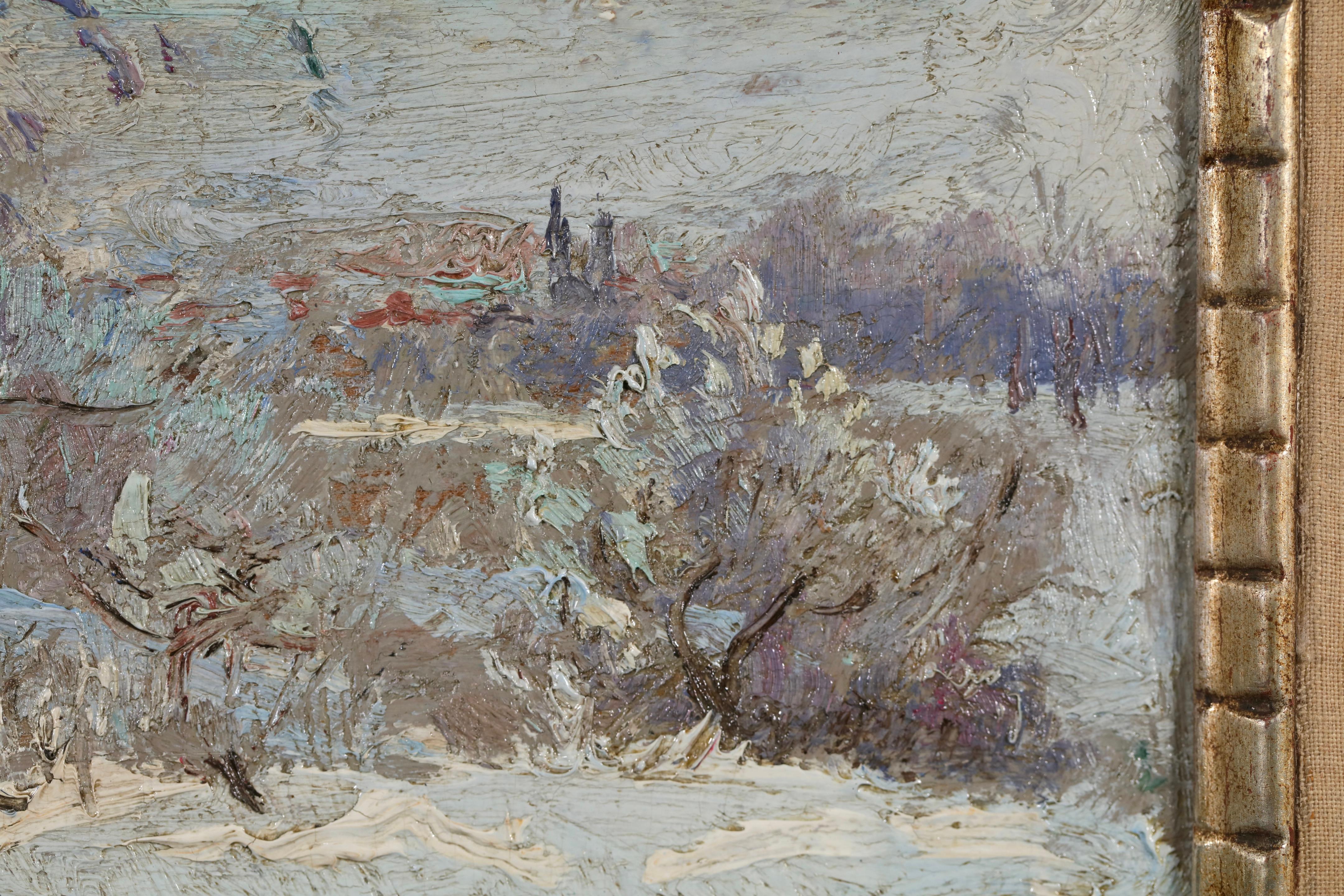 Sonniger Wintermorgen - Impressionistische Landschaft Öl von Robert Wakeham Pilot im Angebot 9