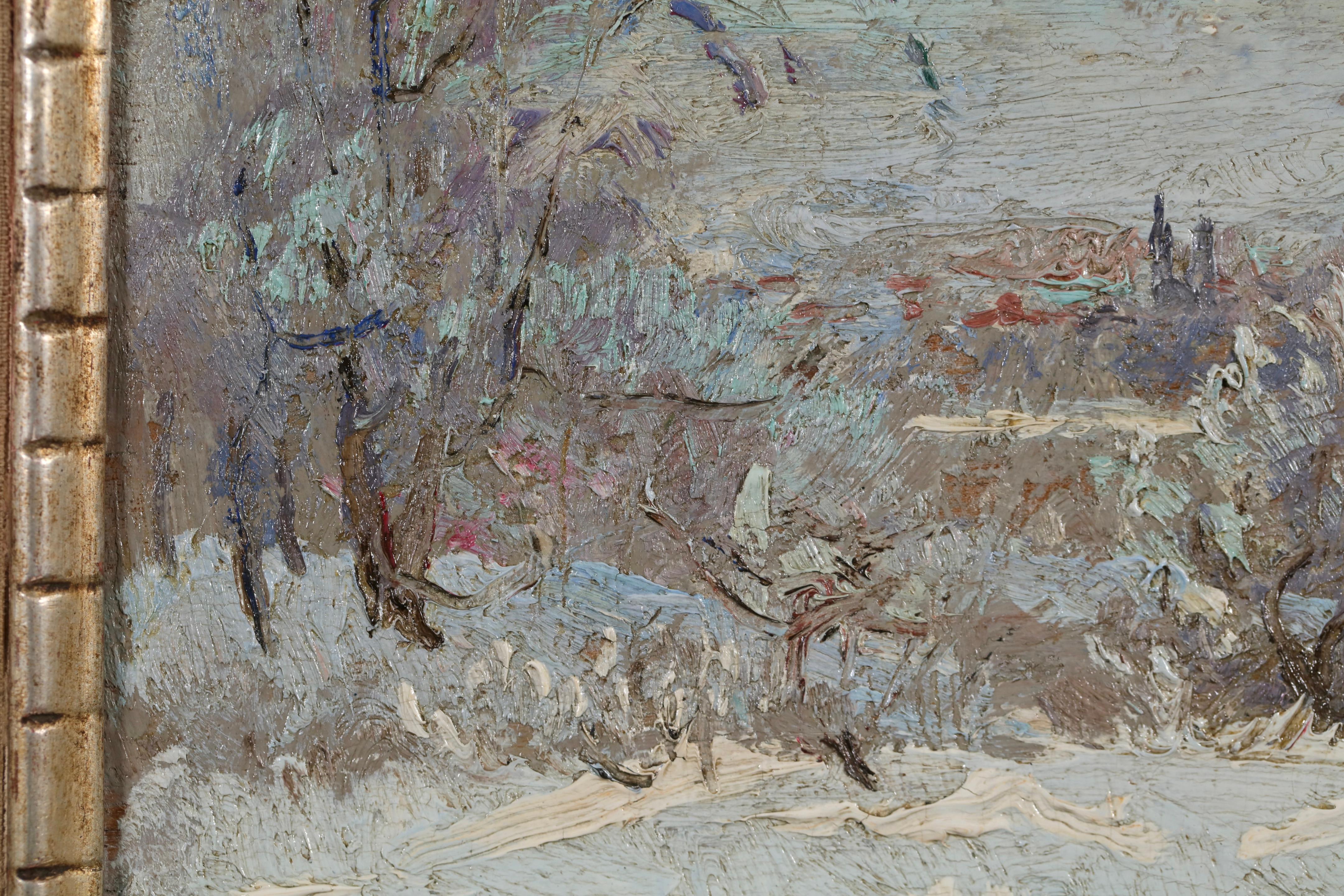 Sonniger Wintermorgen - Impressionistische Landschaft Öl von Robert Wakeham Pilot im Angebot 10