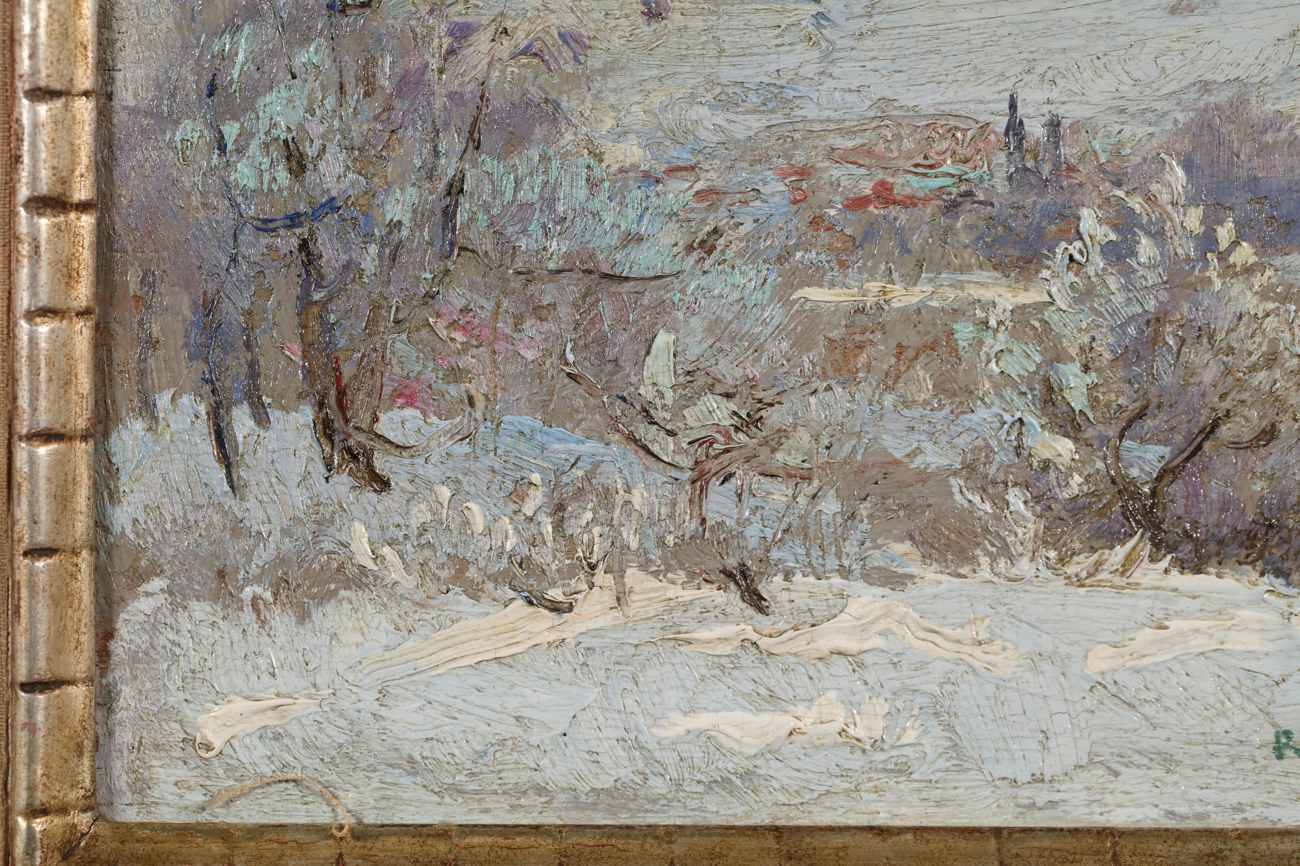 Sonniger Wintermorgen - Impressionistische Landschaft Öl von Robert Wakeham Pilot im Angebot 11