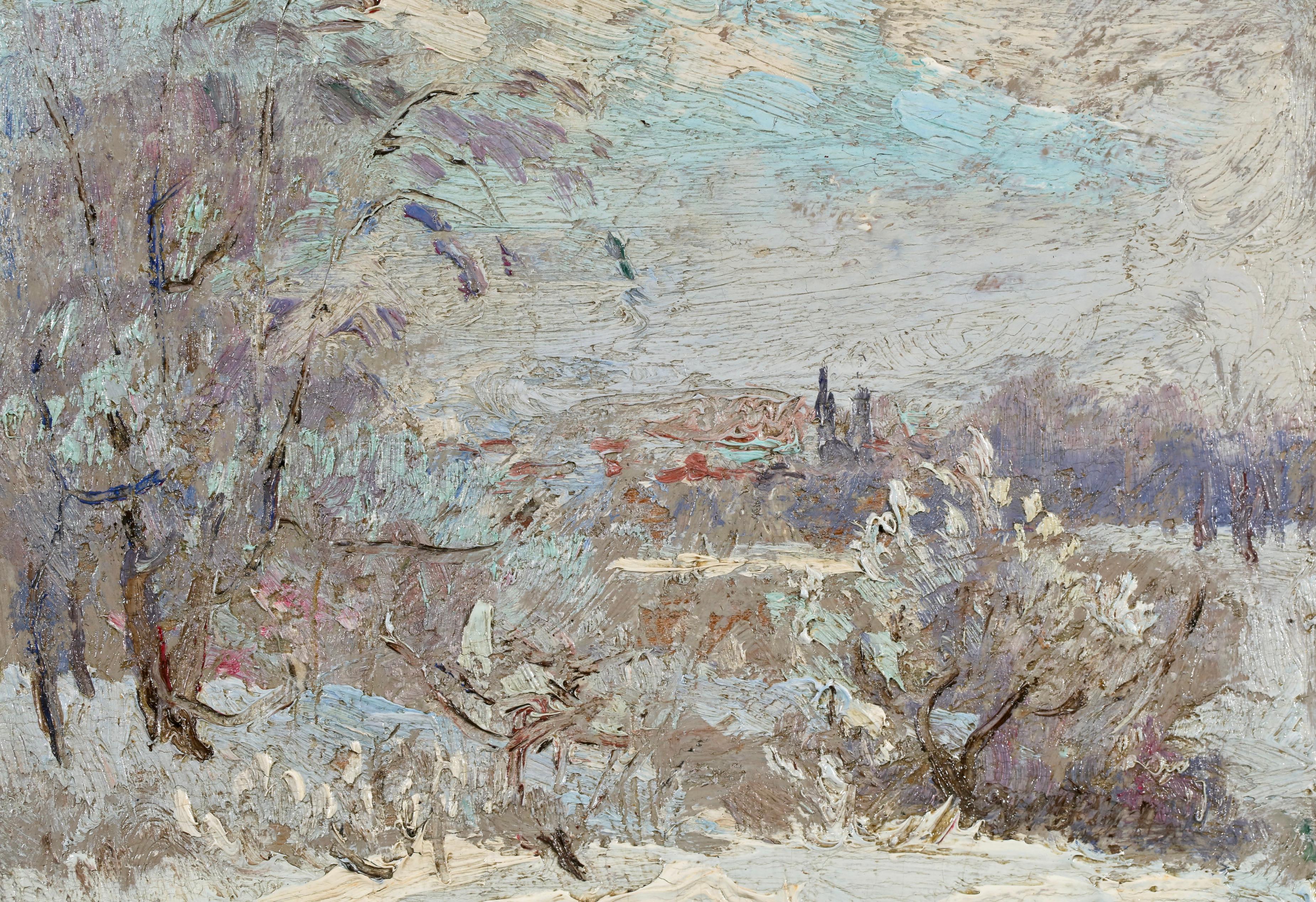 Sonniger Wintermorgen - Impressionistische Landschaft Öl von Robert Wakeham Pilot im Angebot 2