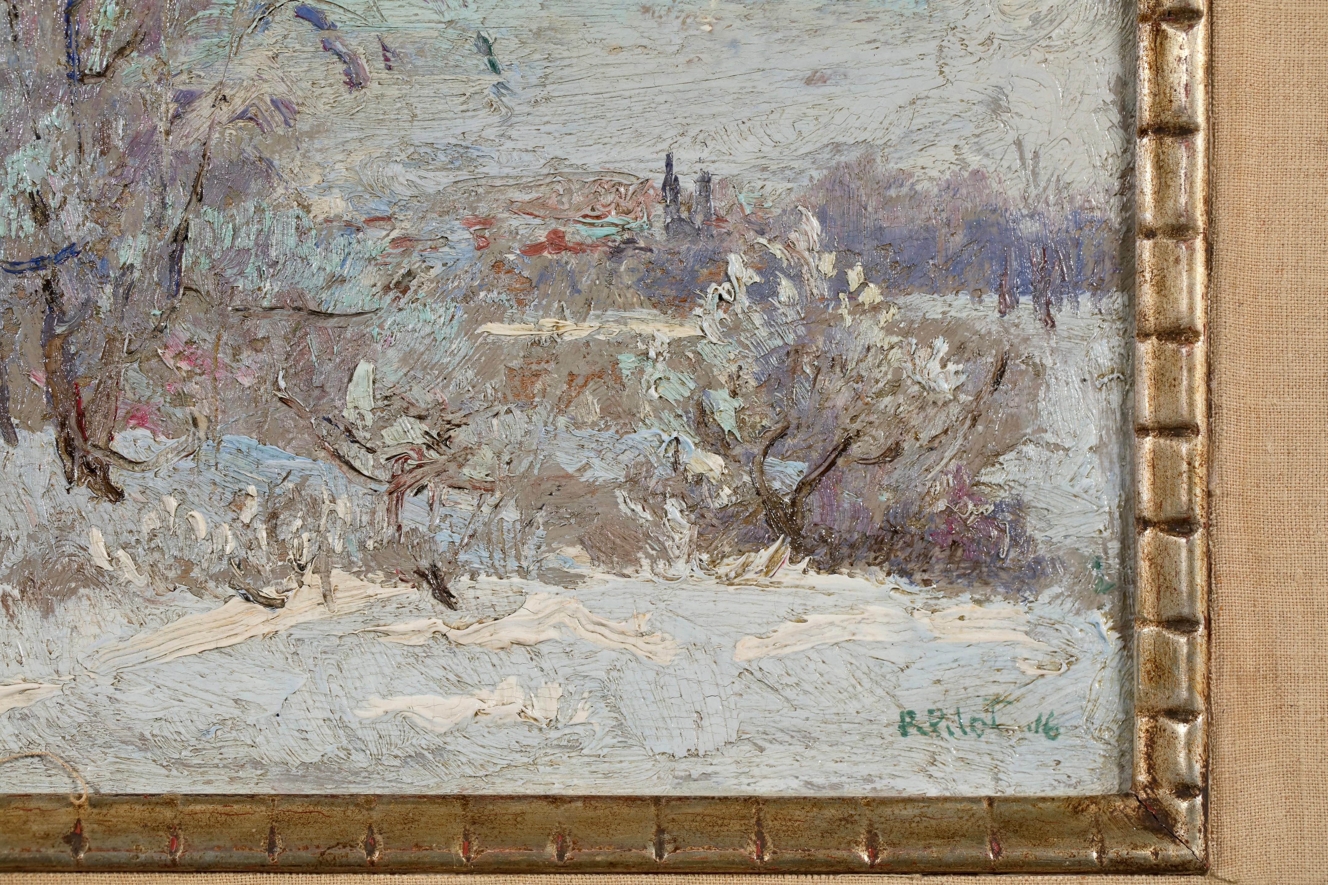 Sonniger Wintermorgen - Impressionistische Landschaft Öl von Robert Wakeham Pilot im Angebot 5