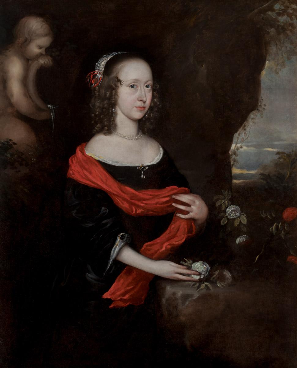 Coppia (2) ritratti Gentiluomo e Signora, William e Rachel Helyar 1656 ca. - Portrait Painting Nero di Robert Walker