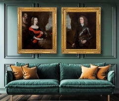 Antique Pair (2) Portraits Gentleman & Lady, William & Rachel Helyar c.1656, Civil War