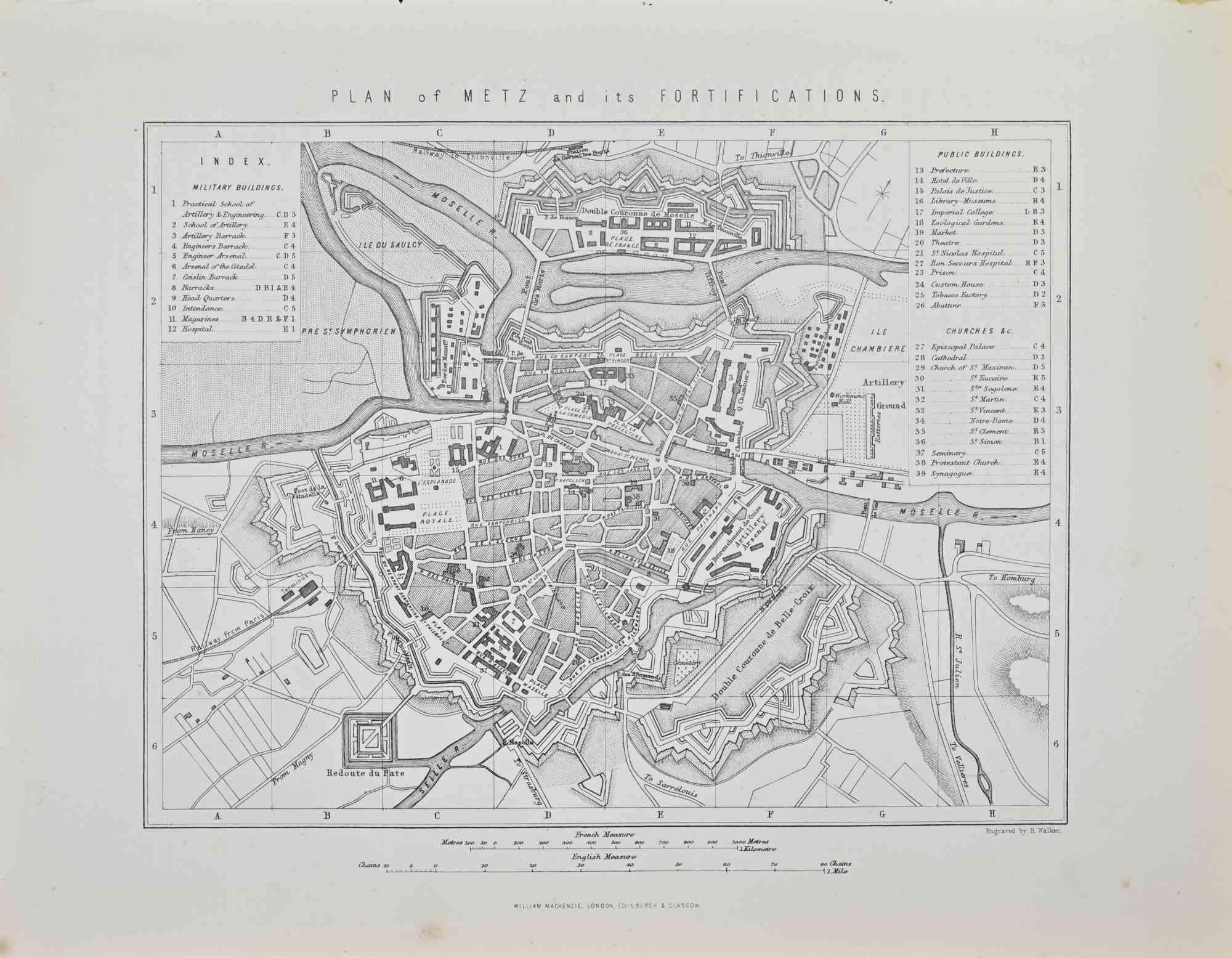 Plan of Metz and its Fortifications is an artwork realized by R. Walker.

Lithograph, printed in 1872 by Milliam Mackenzie, London.
Good condition.