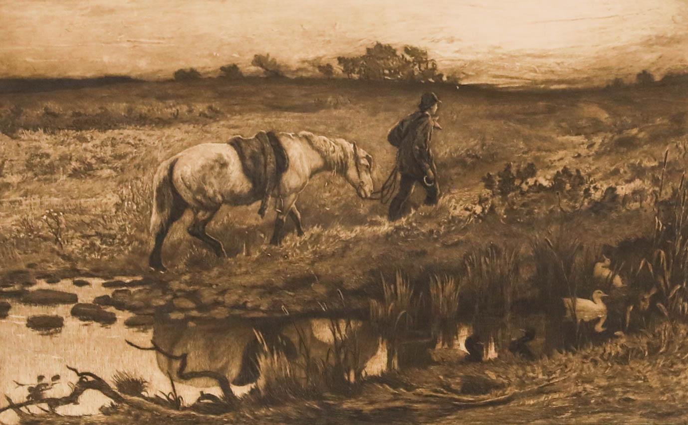 Robert Walker Macbeth (1848-1910) - 1887 Etching, Leading the Plough Horse For Sale 1