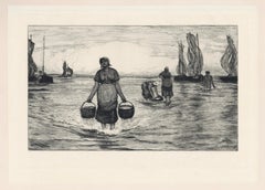 "Sbarco di sardine con la bassa marea" acquaforte originale